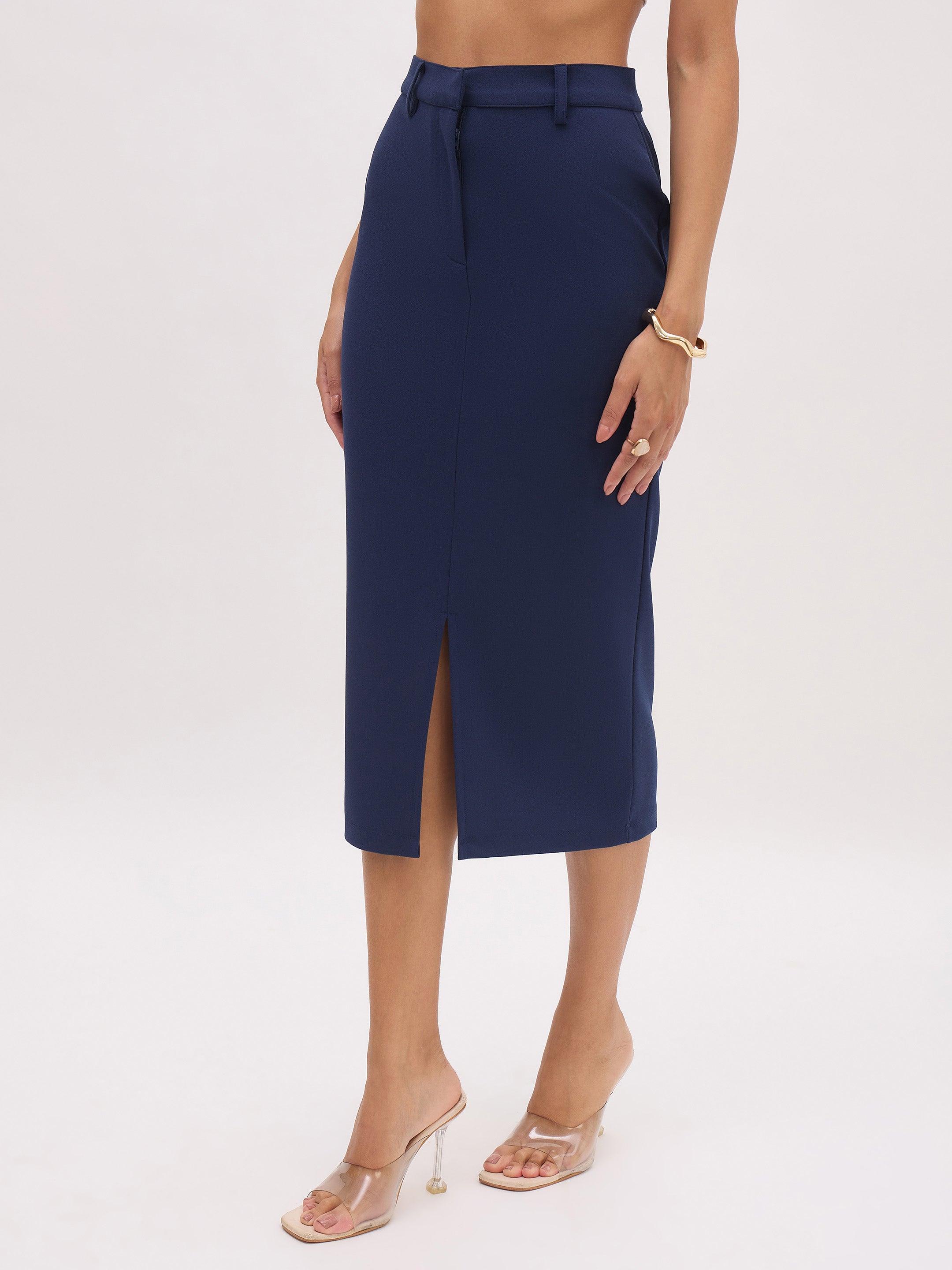 Women's Blue Front Slit Skirt