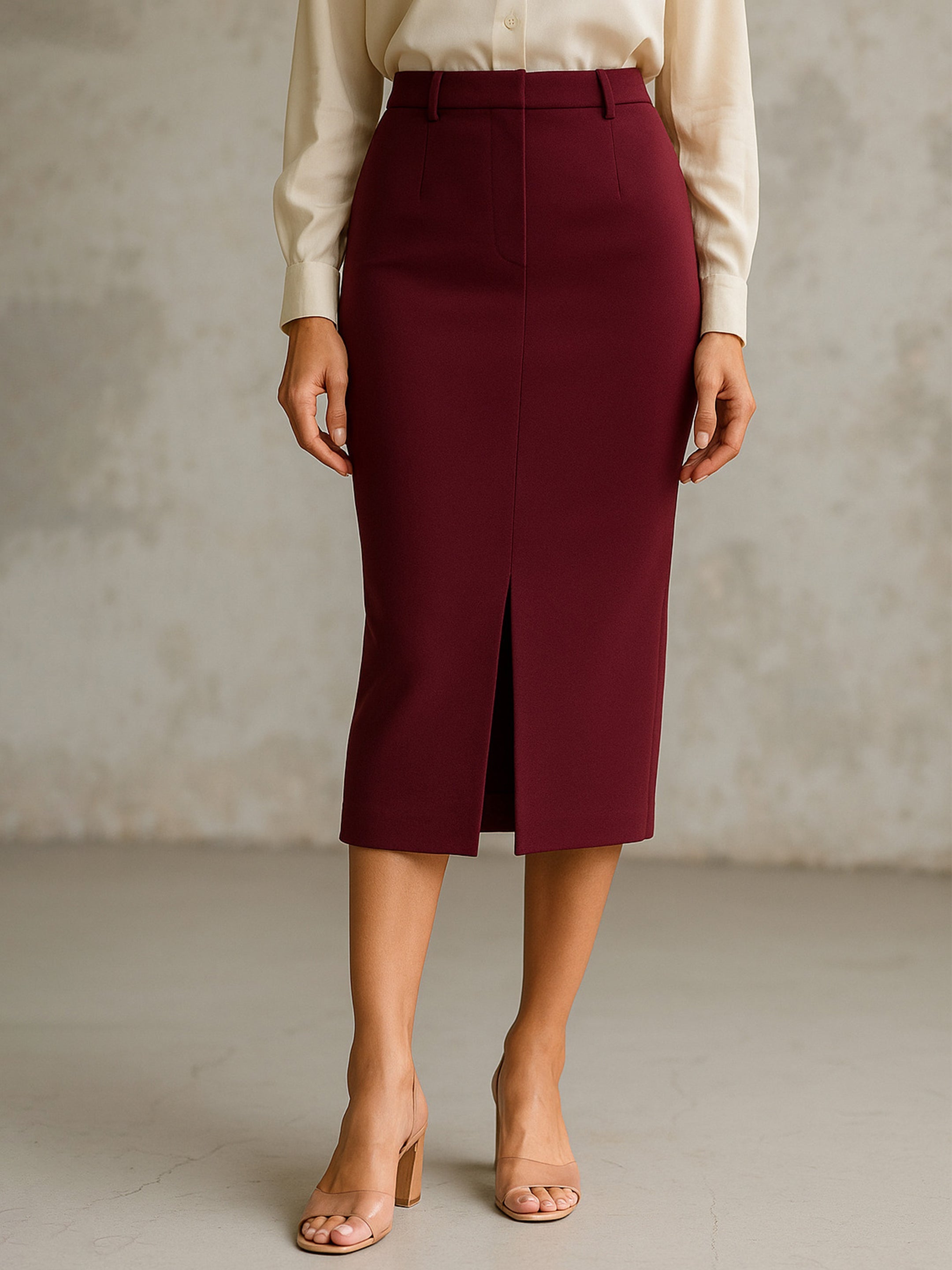 Women's Burgundy Front Slit Skirt