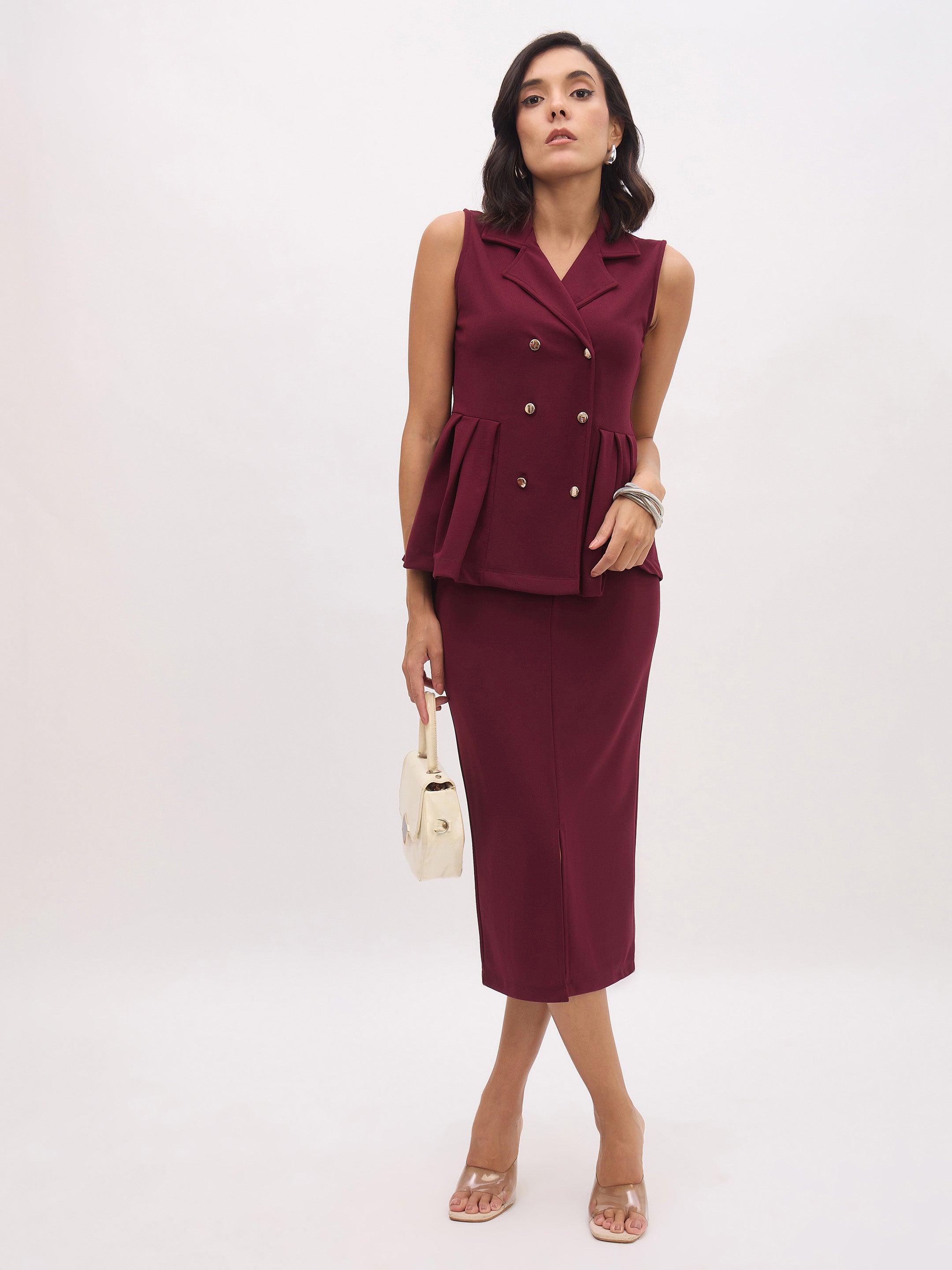 Women's Burgundy Front Slit Skirt
