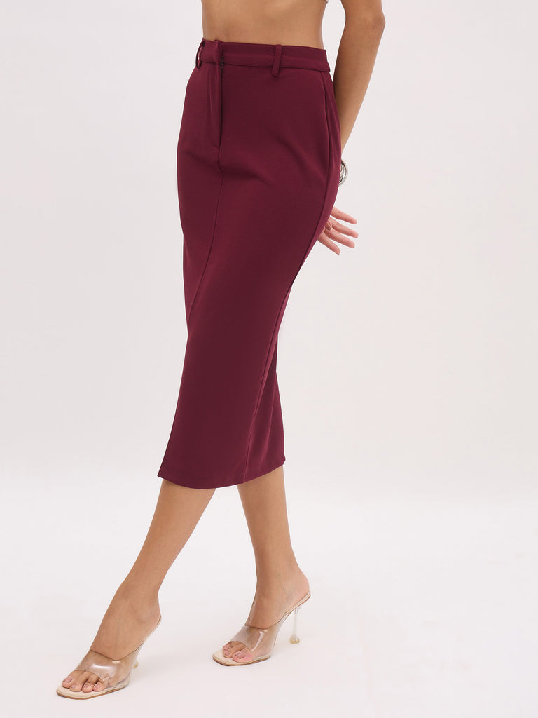 Women's Burgundy Front Slit Skirt