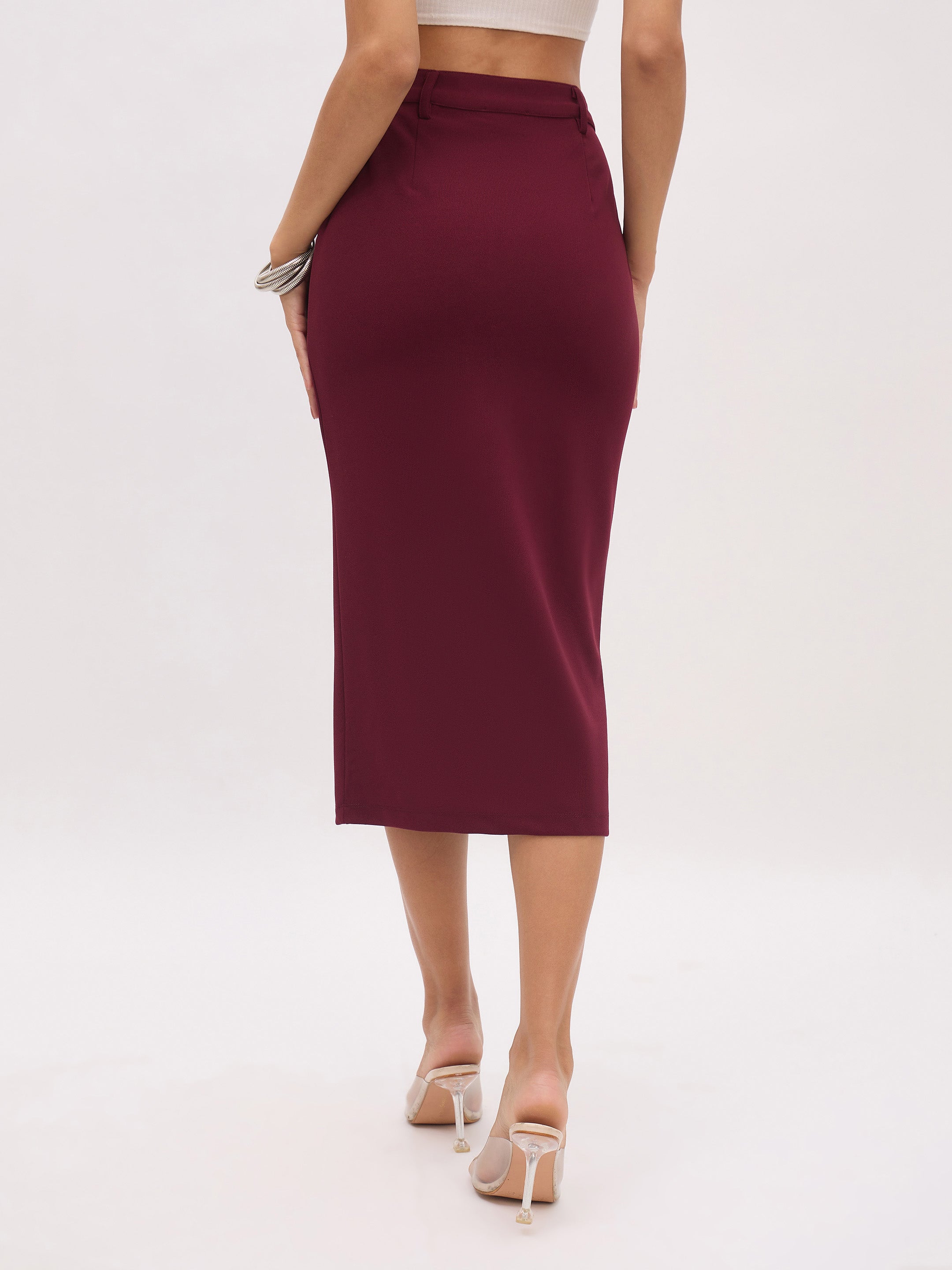 Women's Burgundy Front Slit Skirt