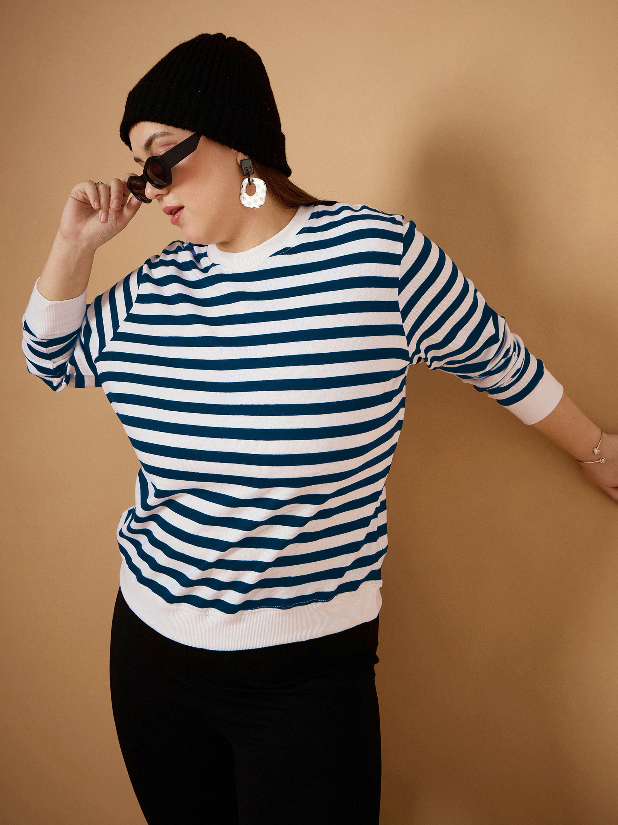 Women's Navy Blue Striped Sweater - Sassafras