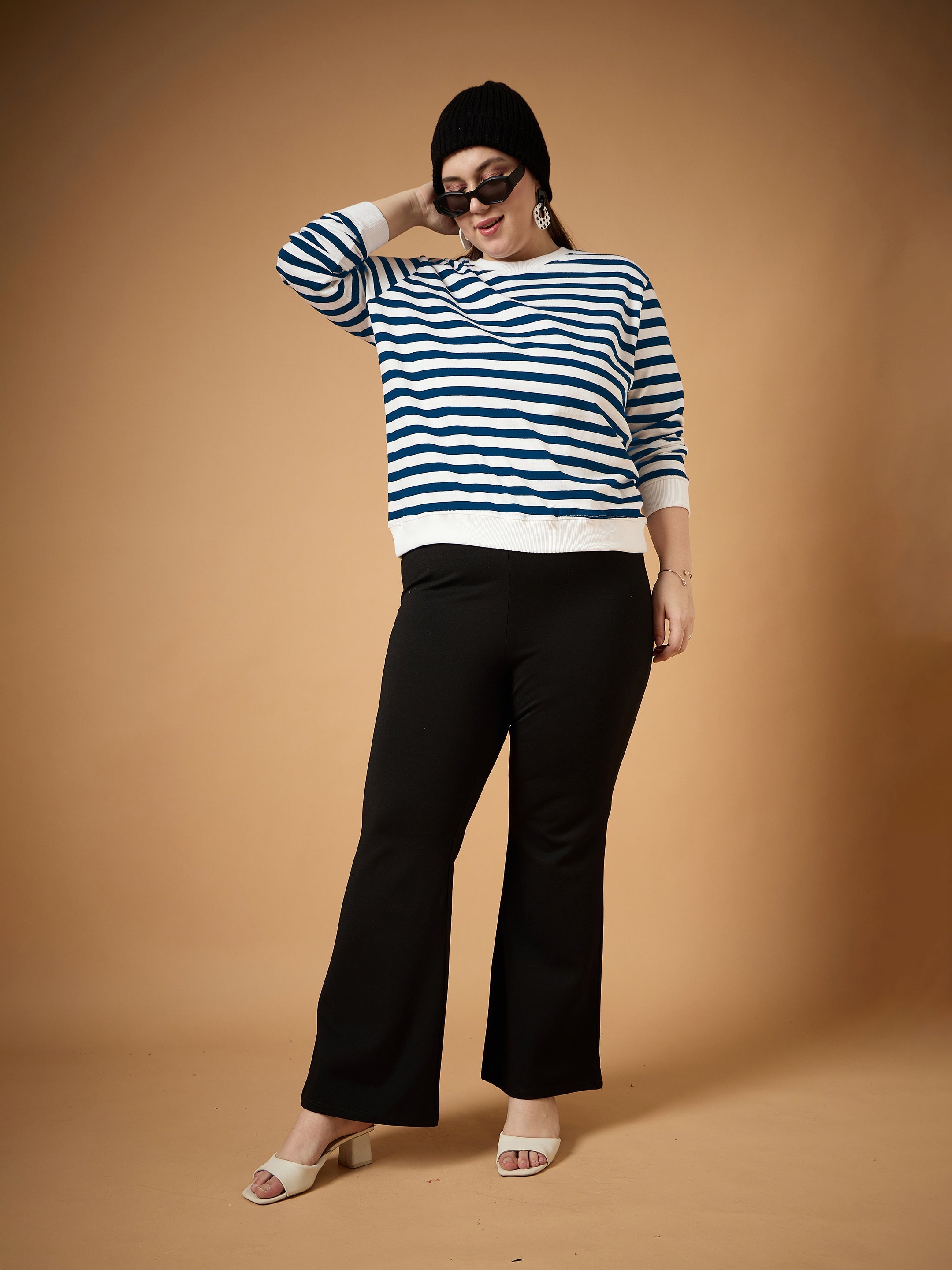 Women's Navy Blue Striped Sweater - Sassafras