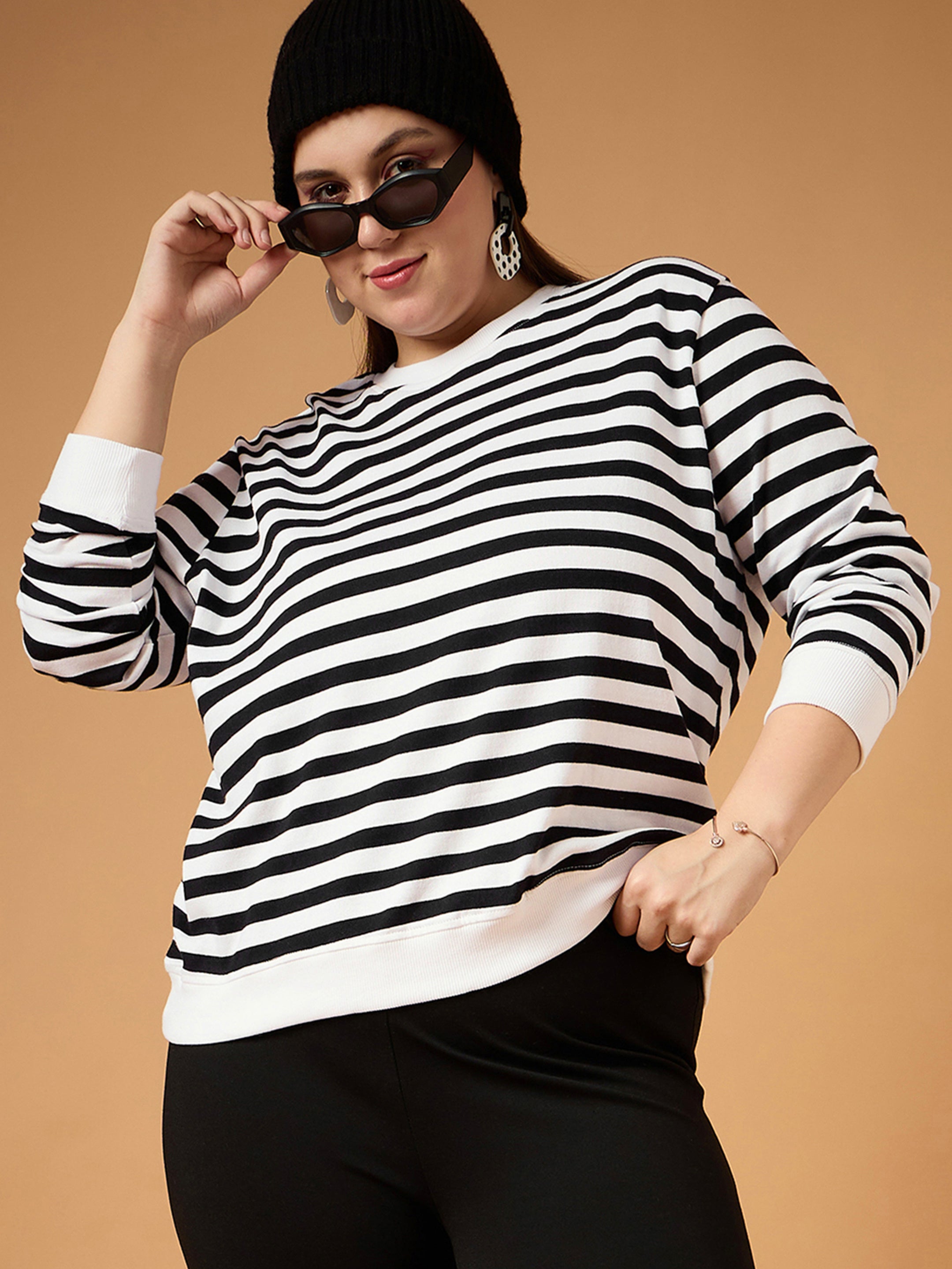 Women's Black Striped Sweater - Sassafras