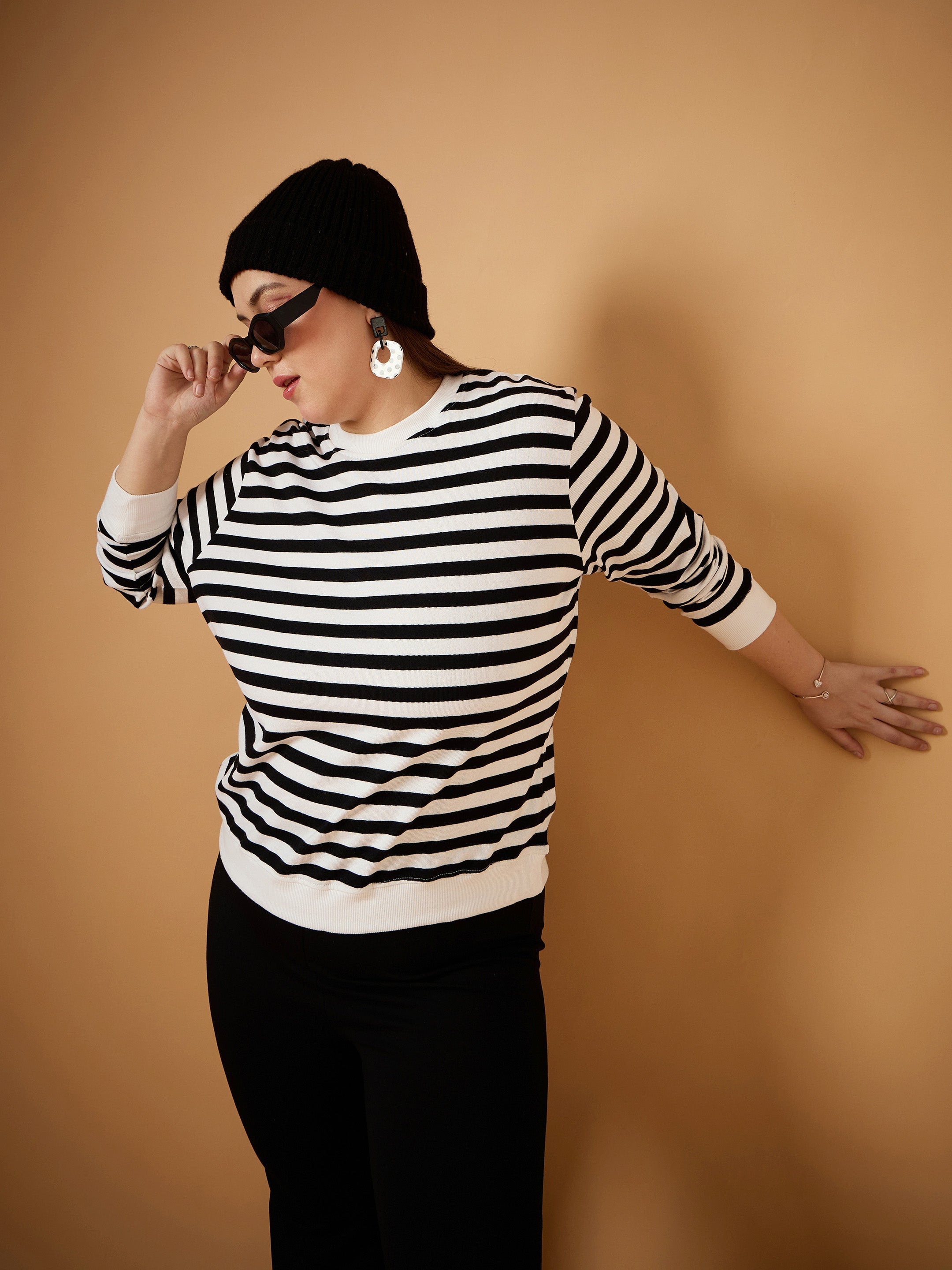 Women's Black Striped Sweater - Sassafras