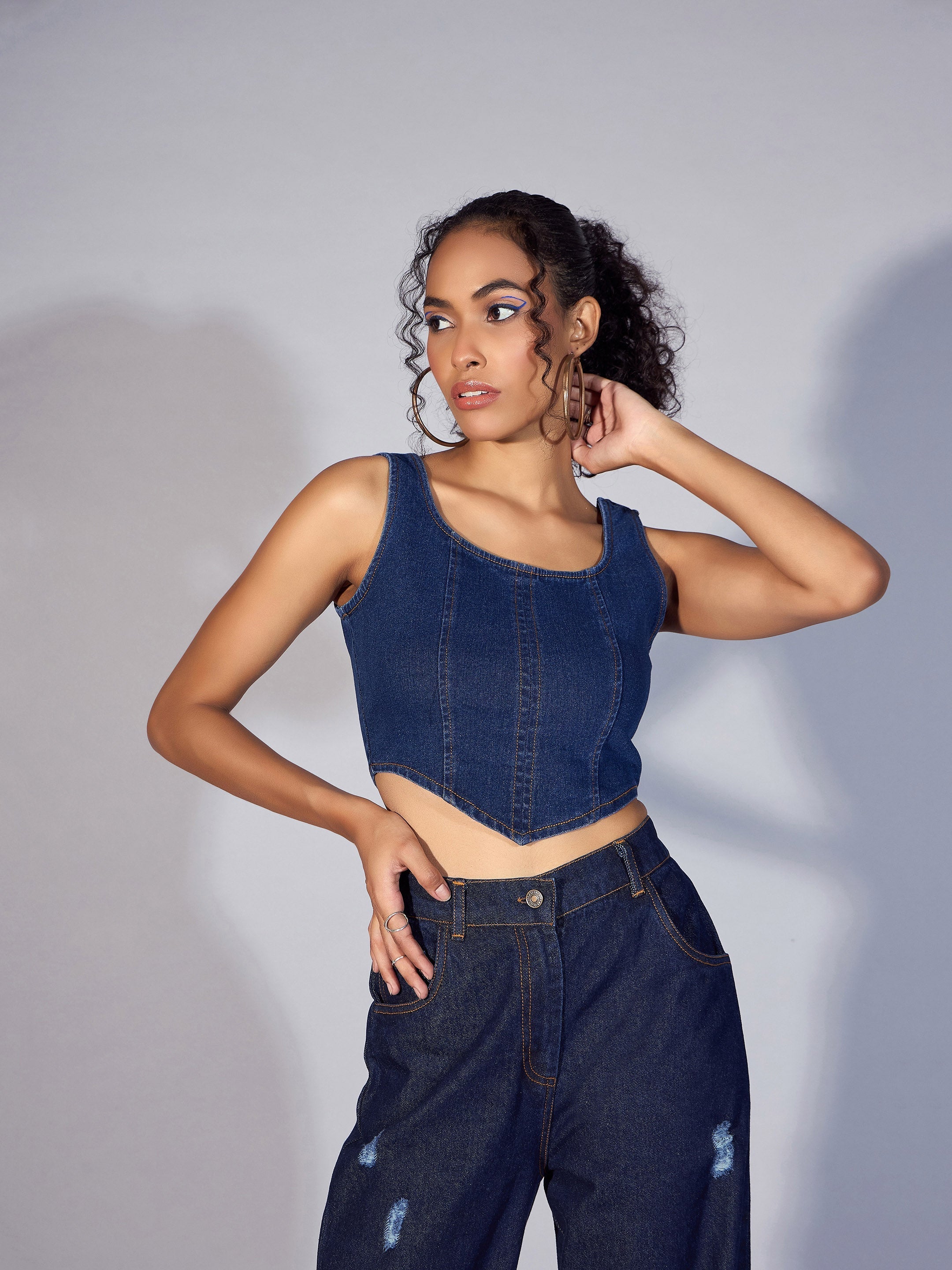 Women's Navy Blue Denim Top - Sassafras