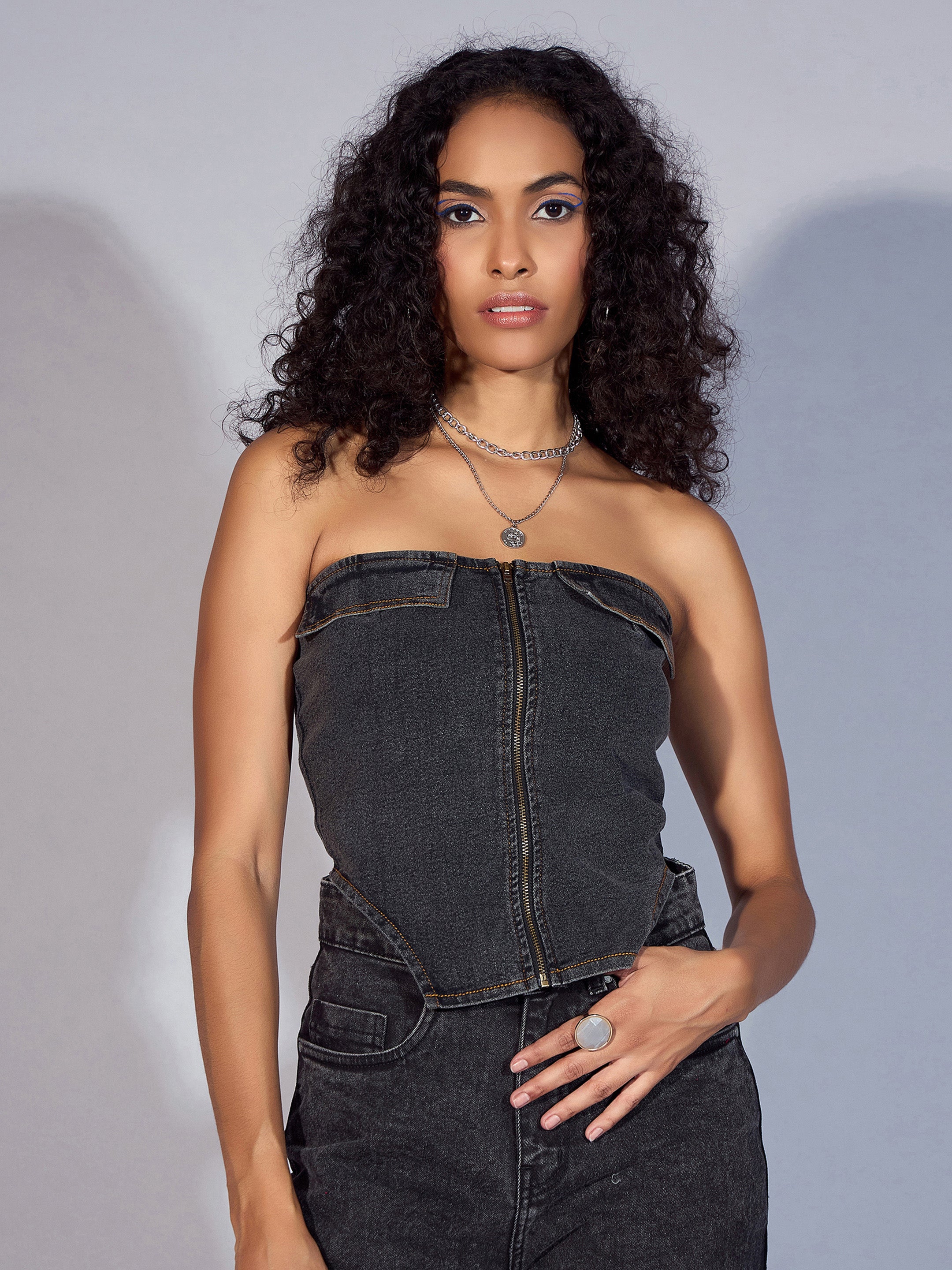 Women's Black Denim Top - Sassafras