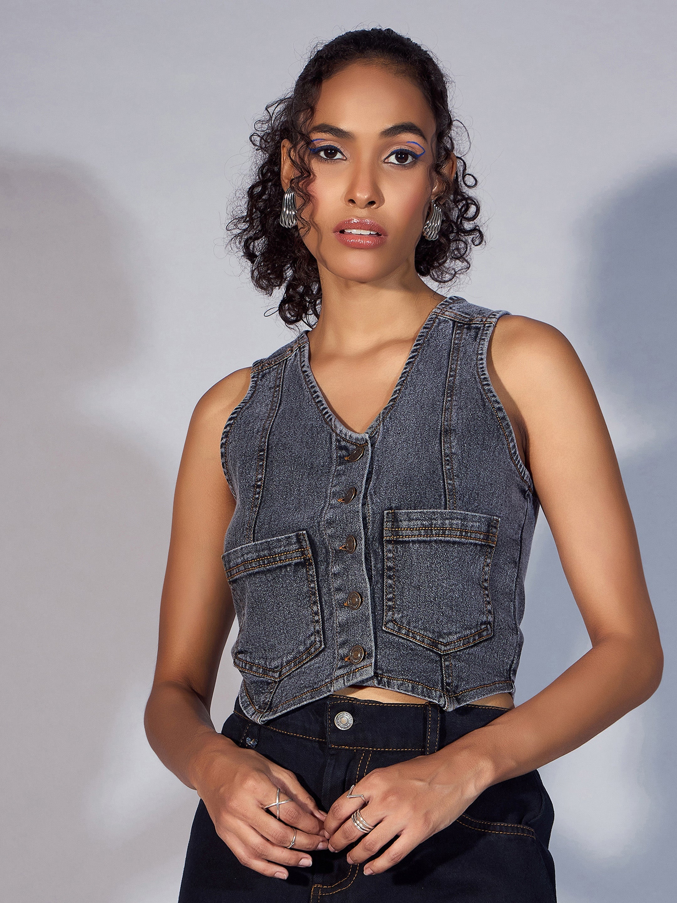 Women's Black Denim Top - Sassafras