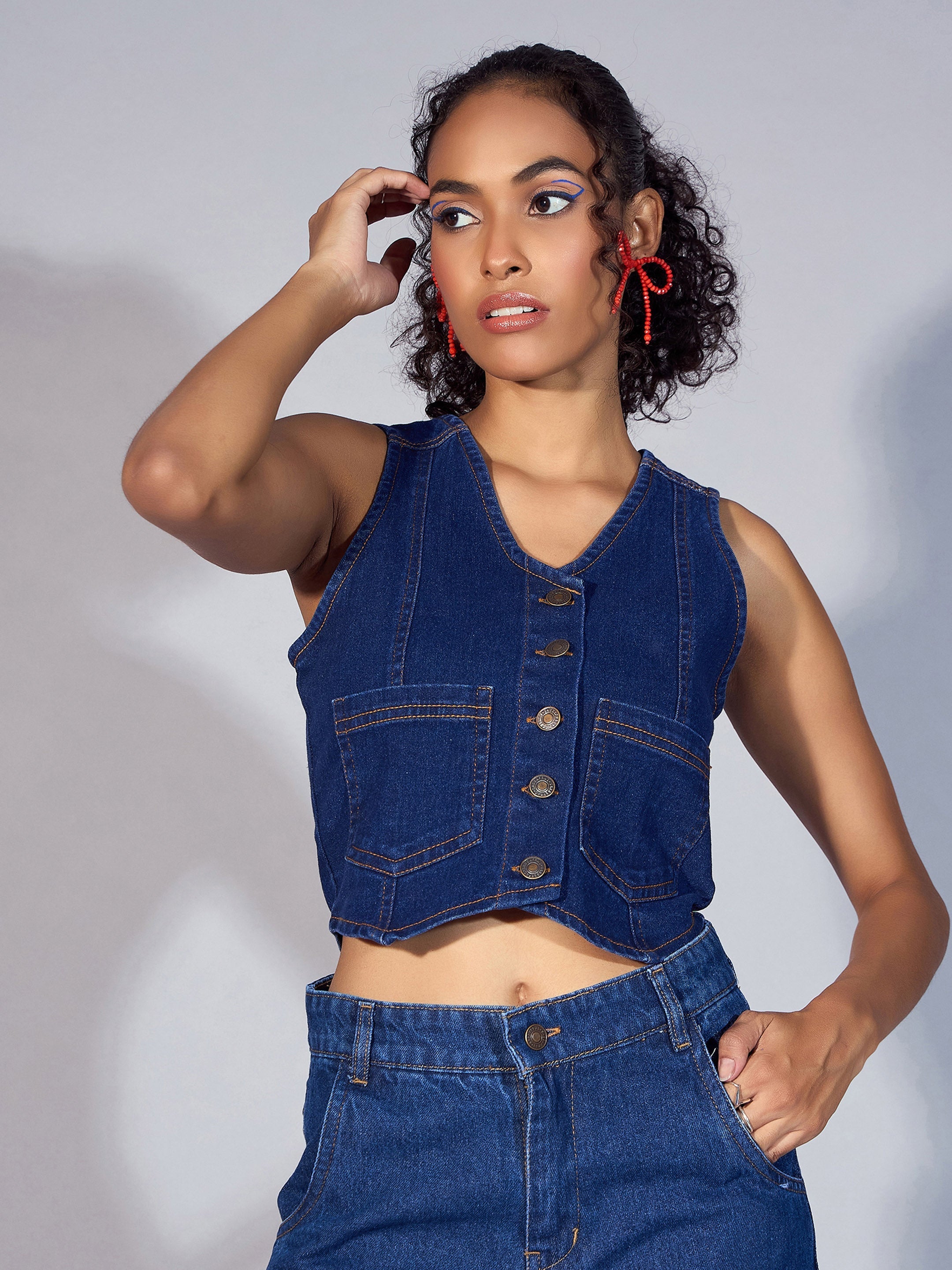 Women's Navy Blue Denim Top - Sassafras