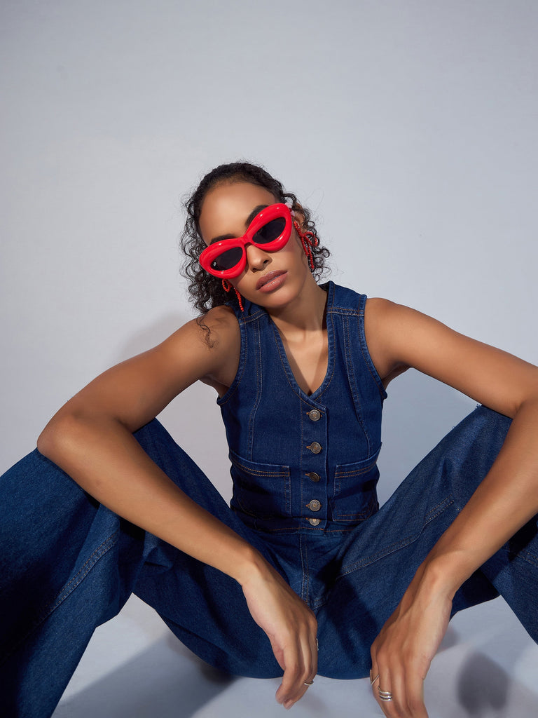 Women's Navy Blue Denim Top