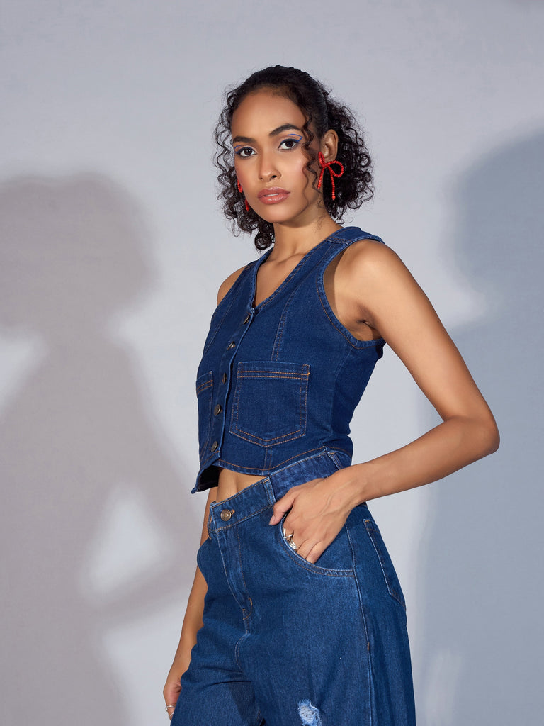 Women's Navy Blue Denim Top