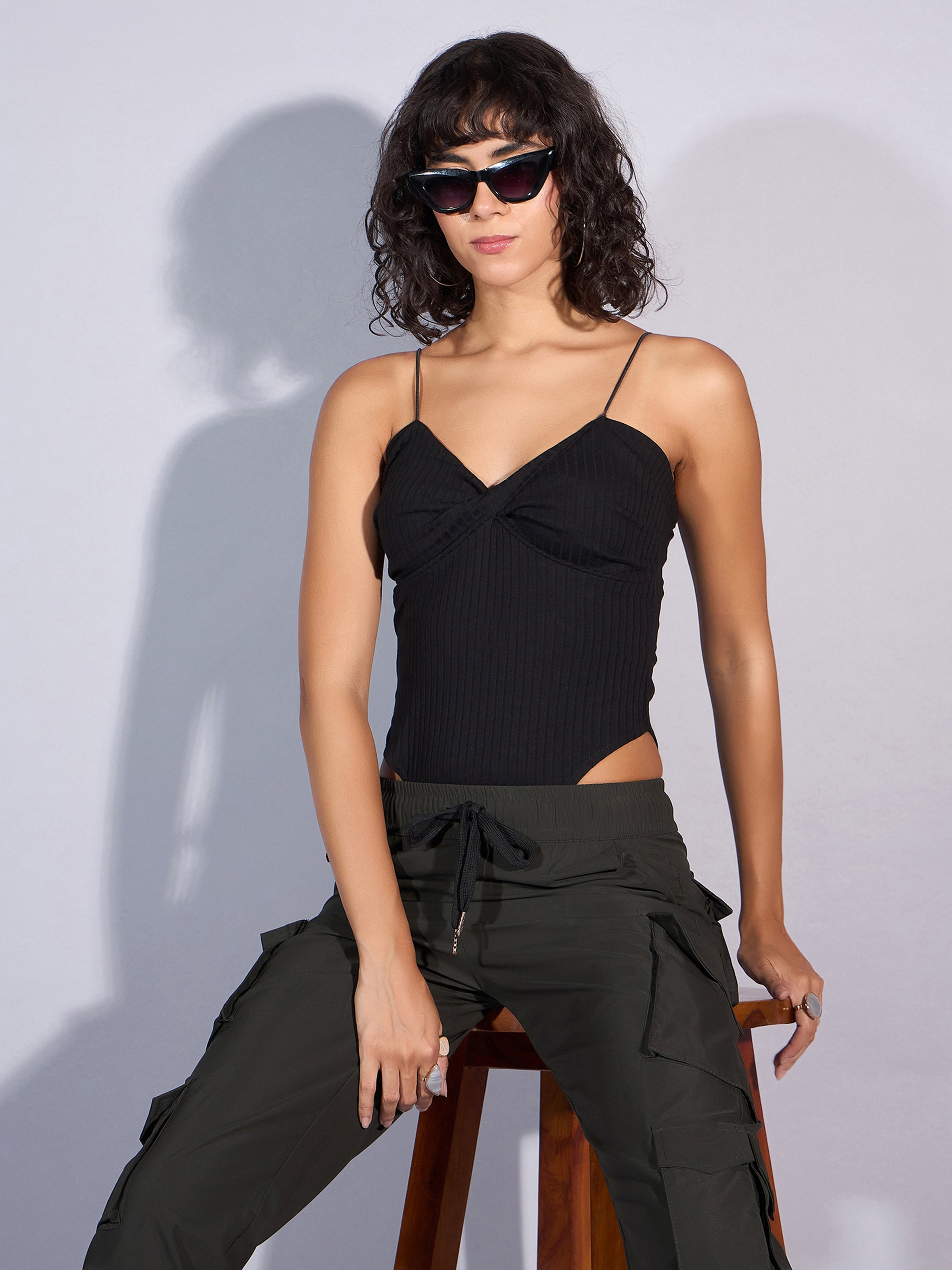 Women's Black Rib Bodysuit - Sassafras