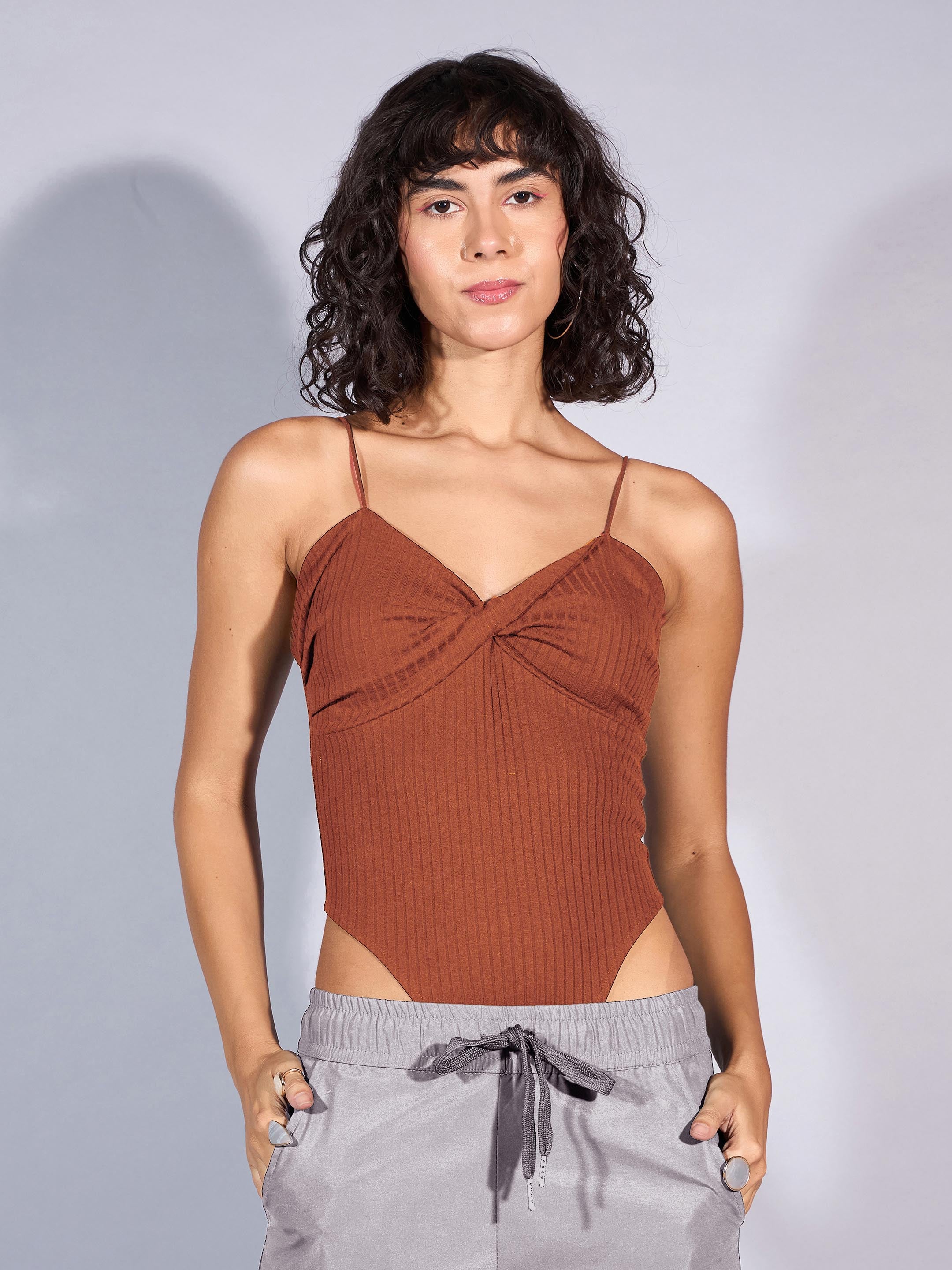 Women's Brown Rib Bodysuit - Sassafras