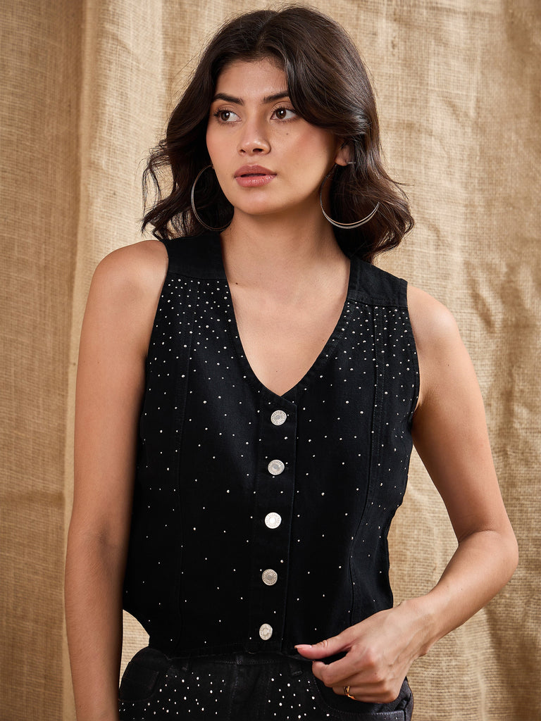 Women's Black Denim Top