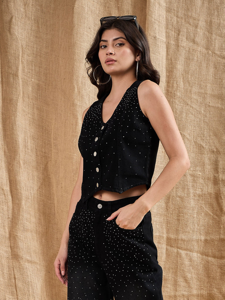 Women's Black Denim Top
