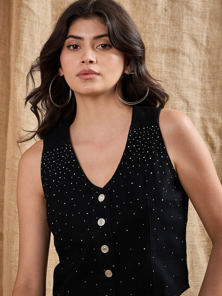 Women's Black Denim Top