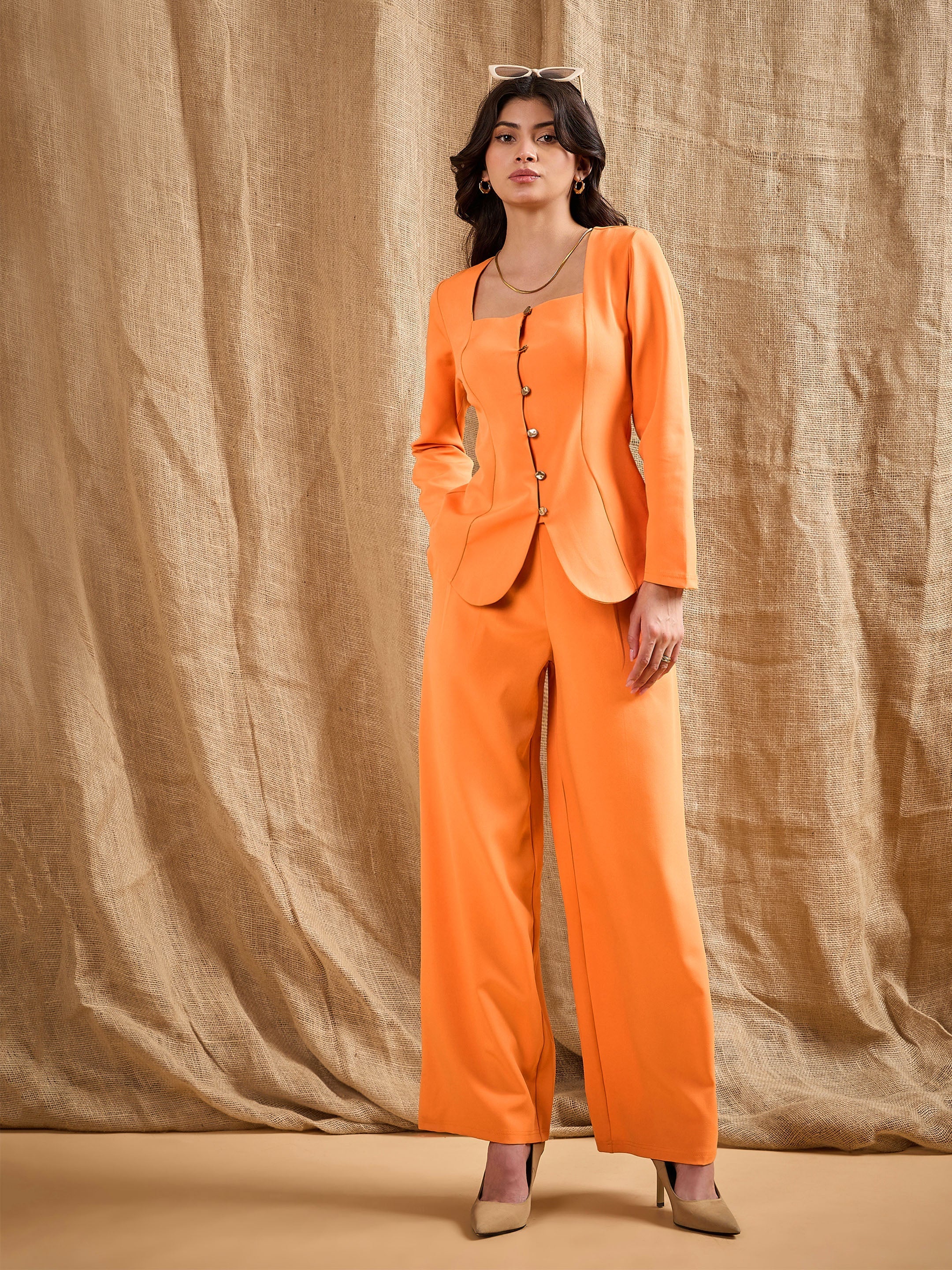 Women's Orange Solid Co-Ord Set - Sassafras