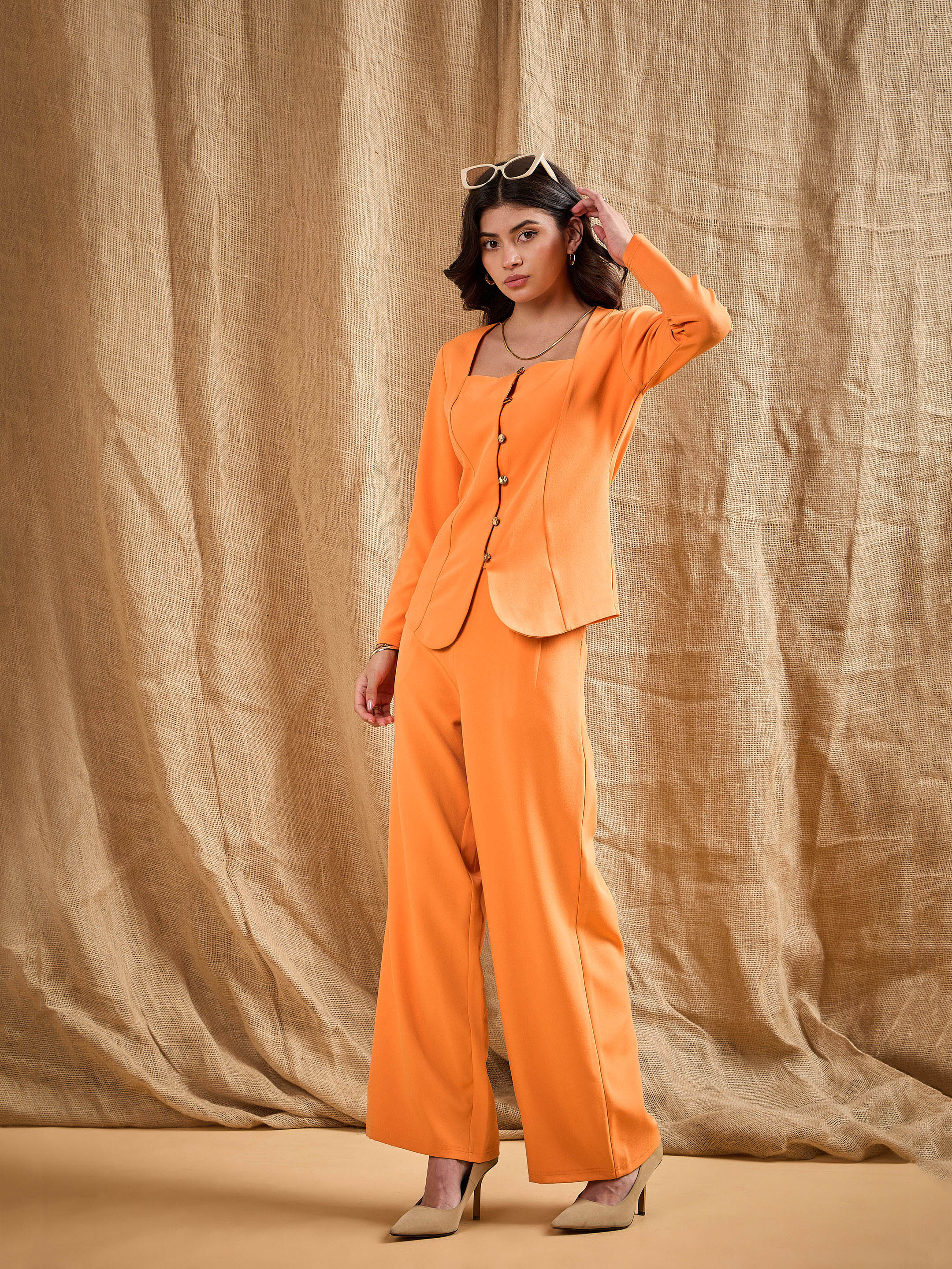 Women's Orange Solid Co-Ord Set - Sassafras