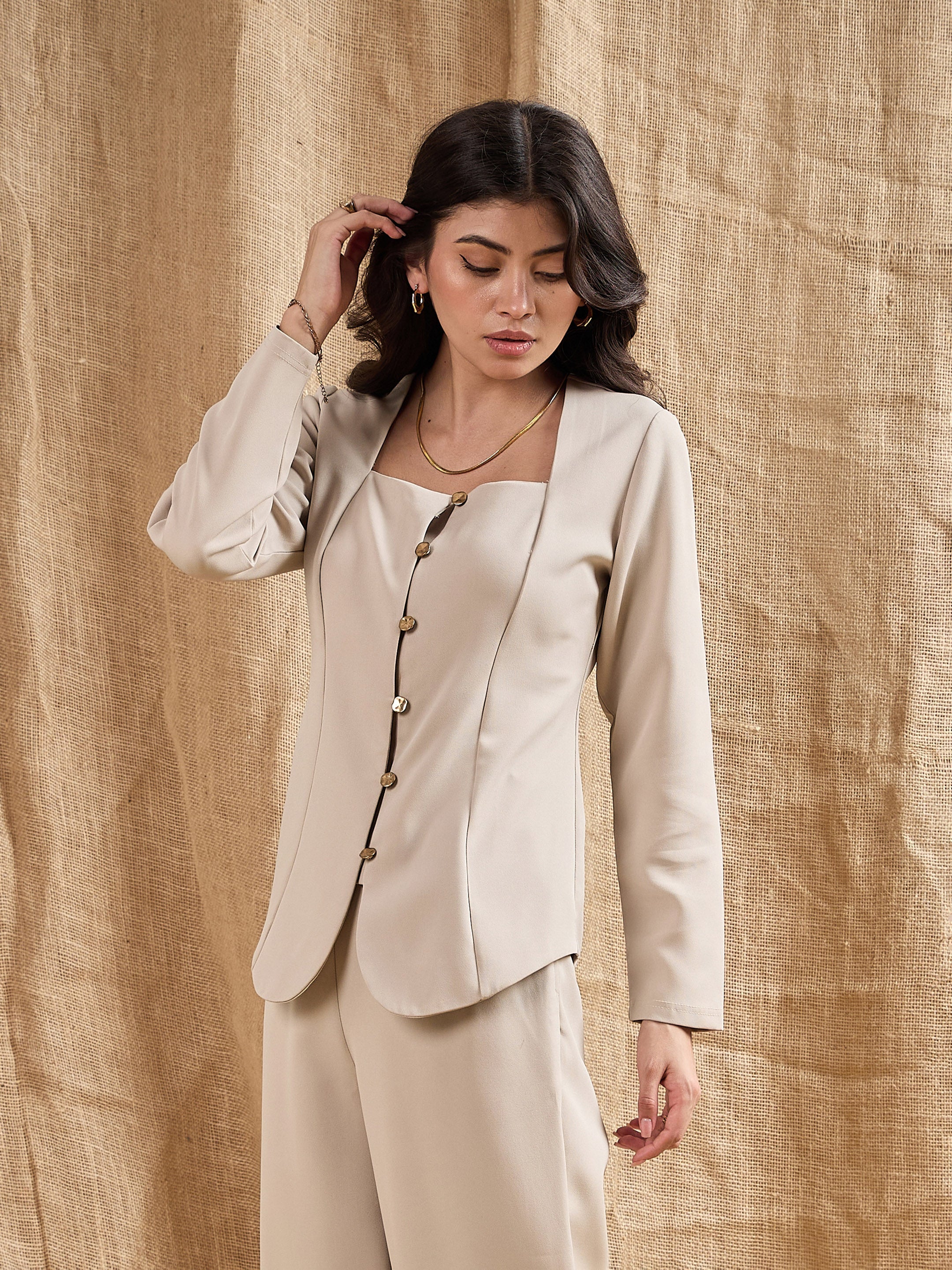 Women's Beige Solid Top - Sassafras