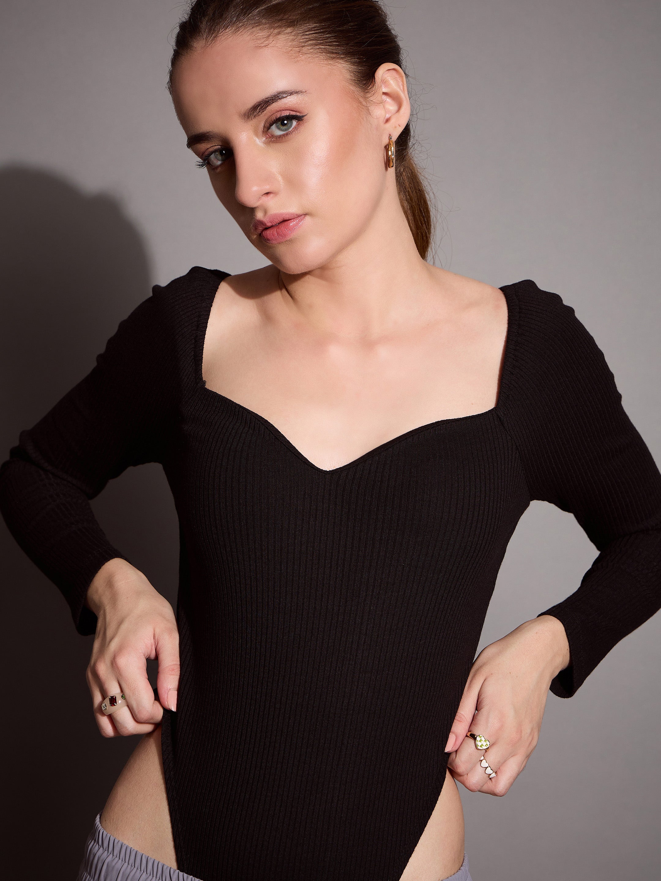 Women's Black Rib Bodysuit - Sassafras