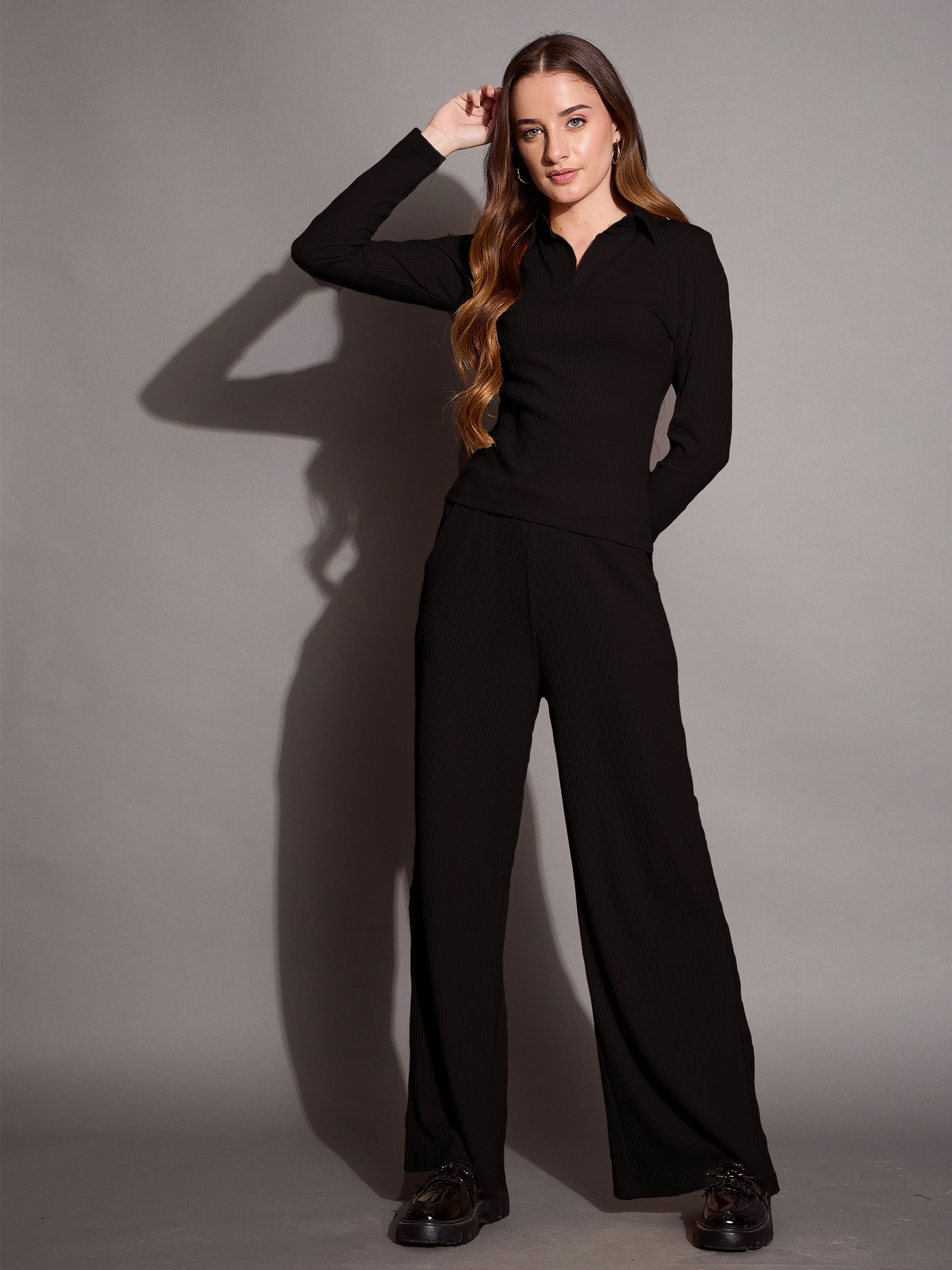 Women's Black Rib Co-Ord Set - Sassafras