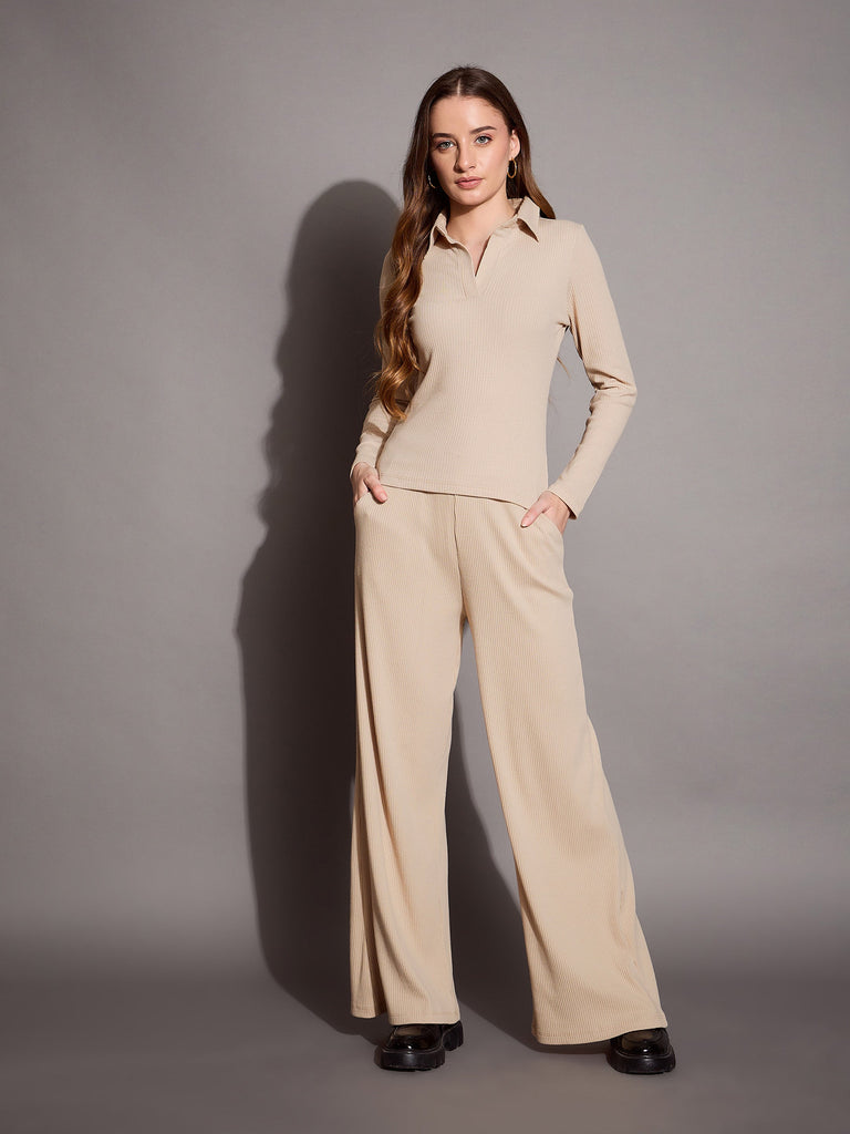 Women's Beige Rib Top