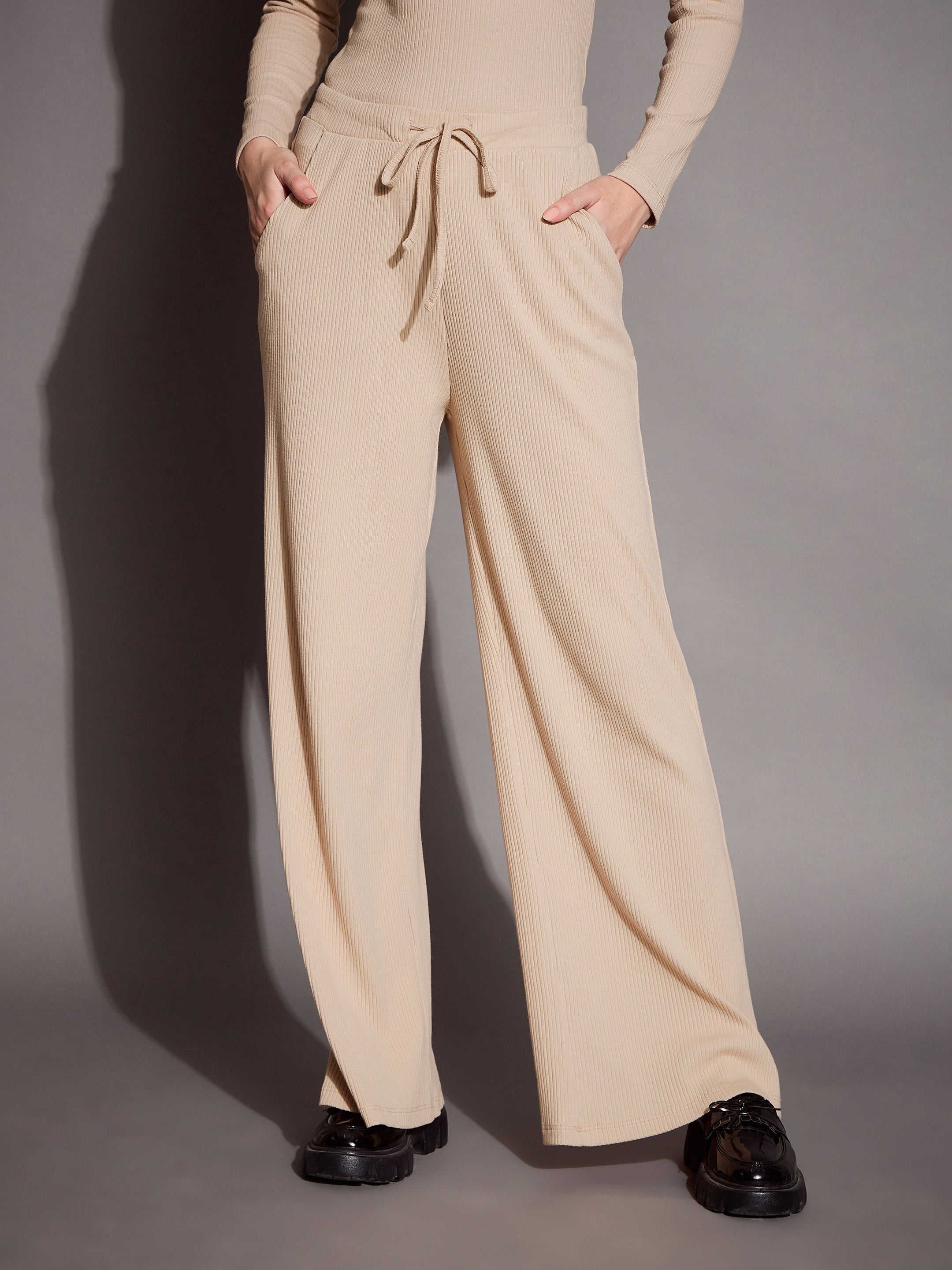 Women's Beige Rib Co-Ord Set - Sassafras