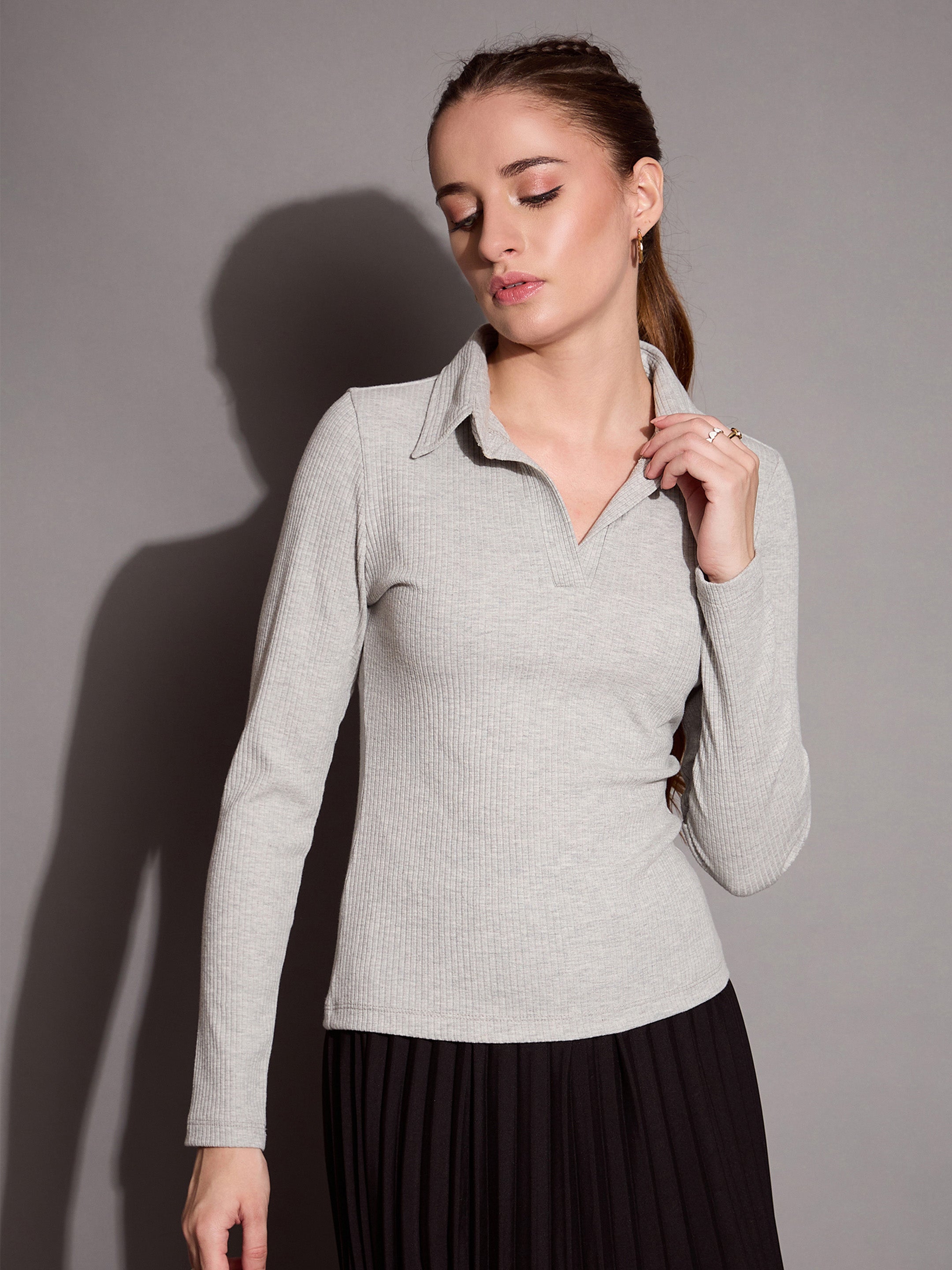 Women's Grey Rib Top - Sassafras