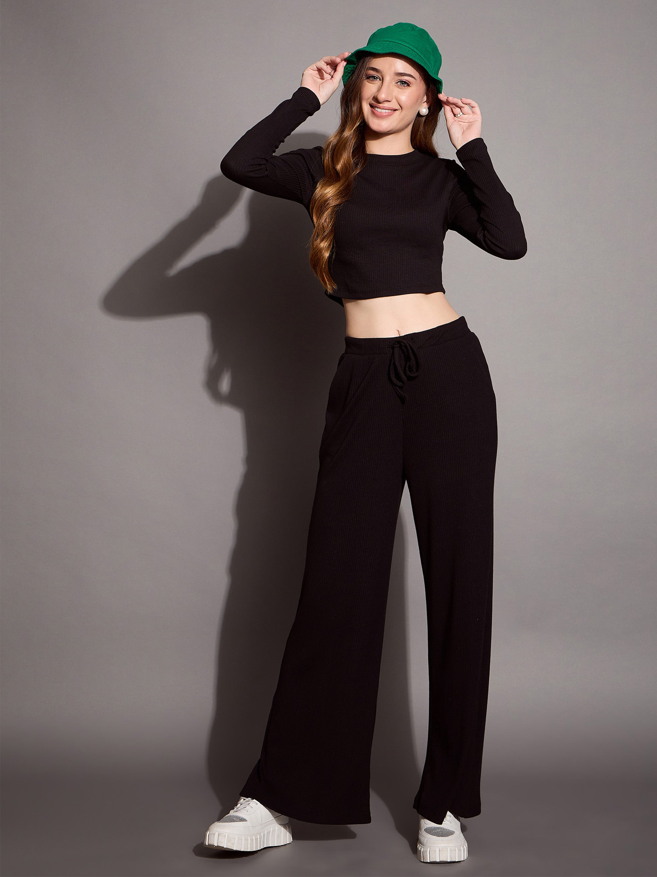 Women's Black Crop Top Co-Ord Set - Sassafras