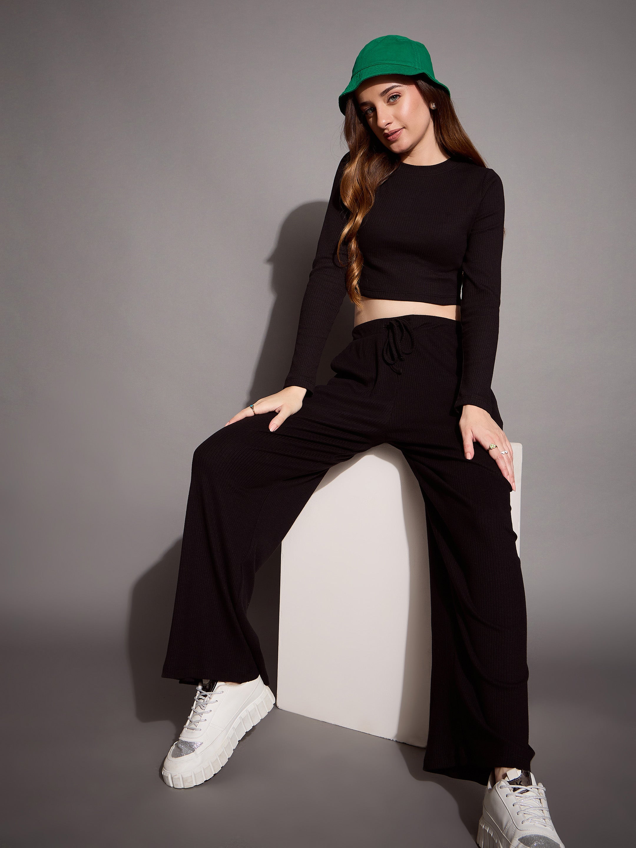 Women's Black Crop Top Co-Ord Set - Sassafras