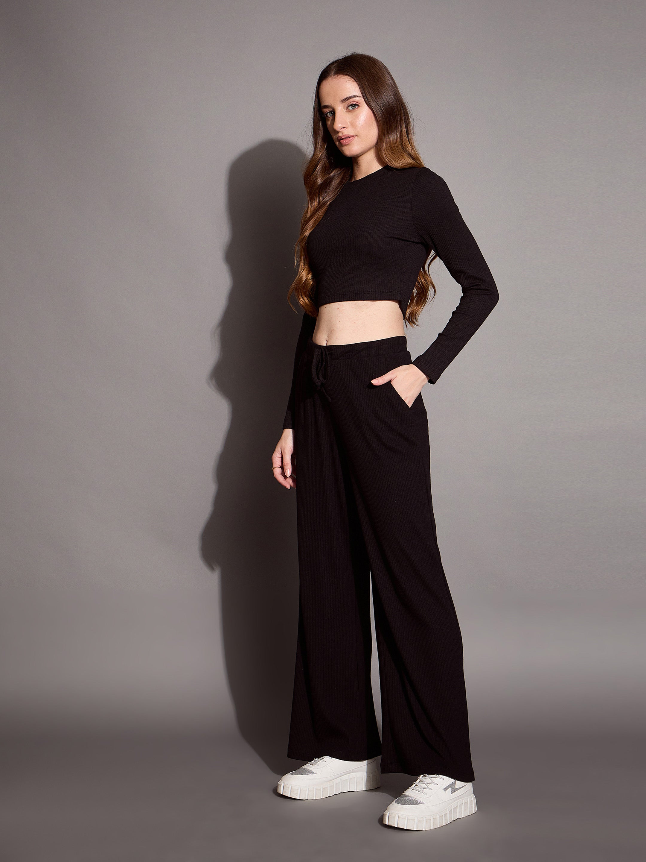 Women's Black Crop Top Co-Ord Set - Sassafras