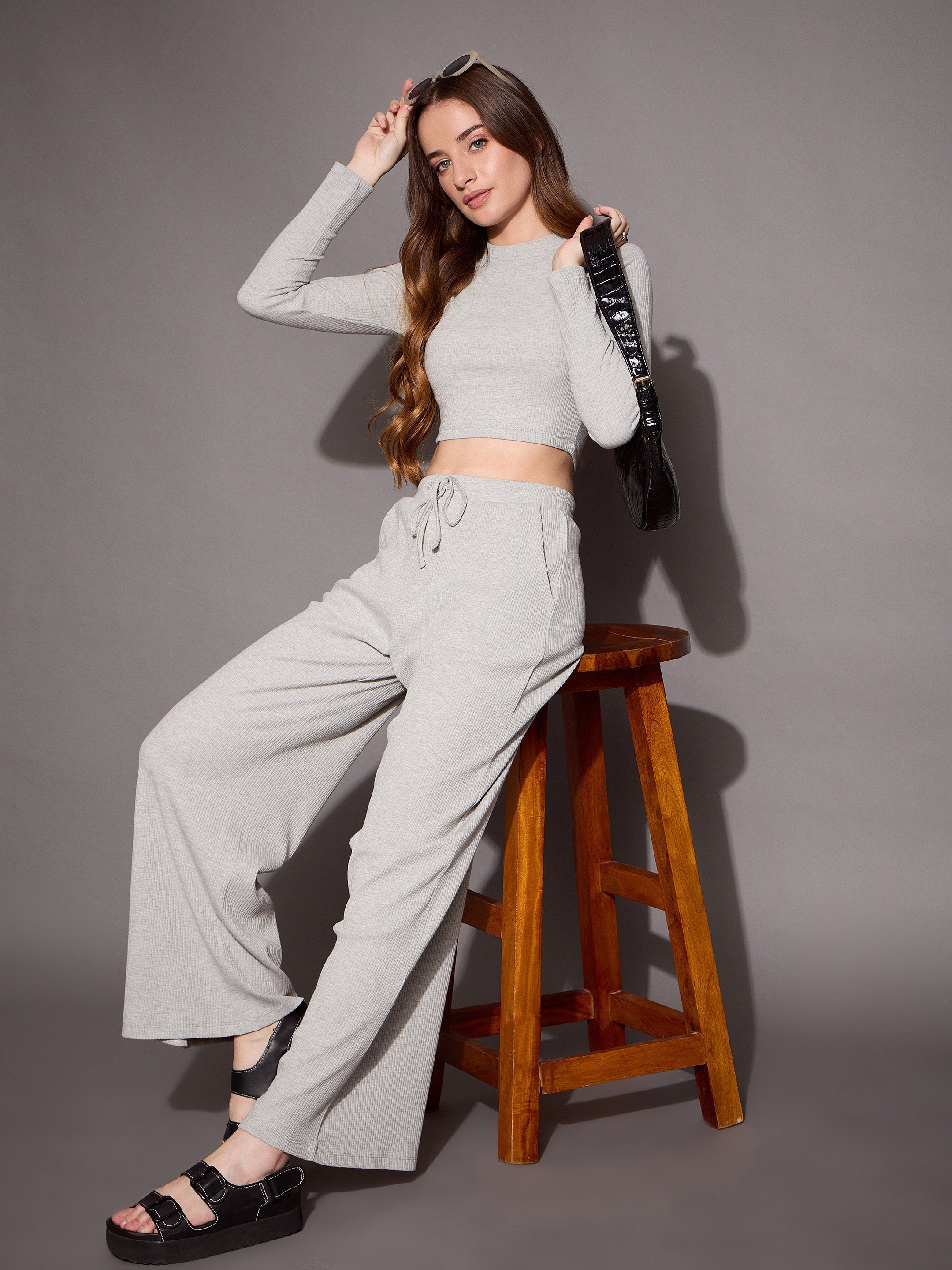 Women's Grey Crop Top Co-Ord Set - Sassafras