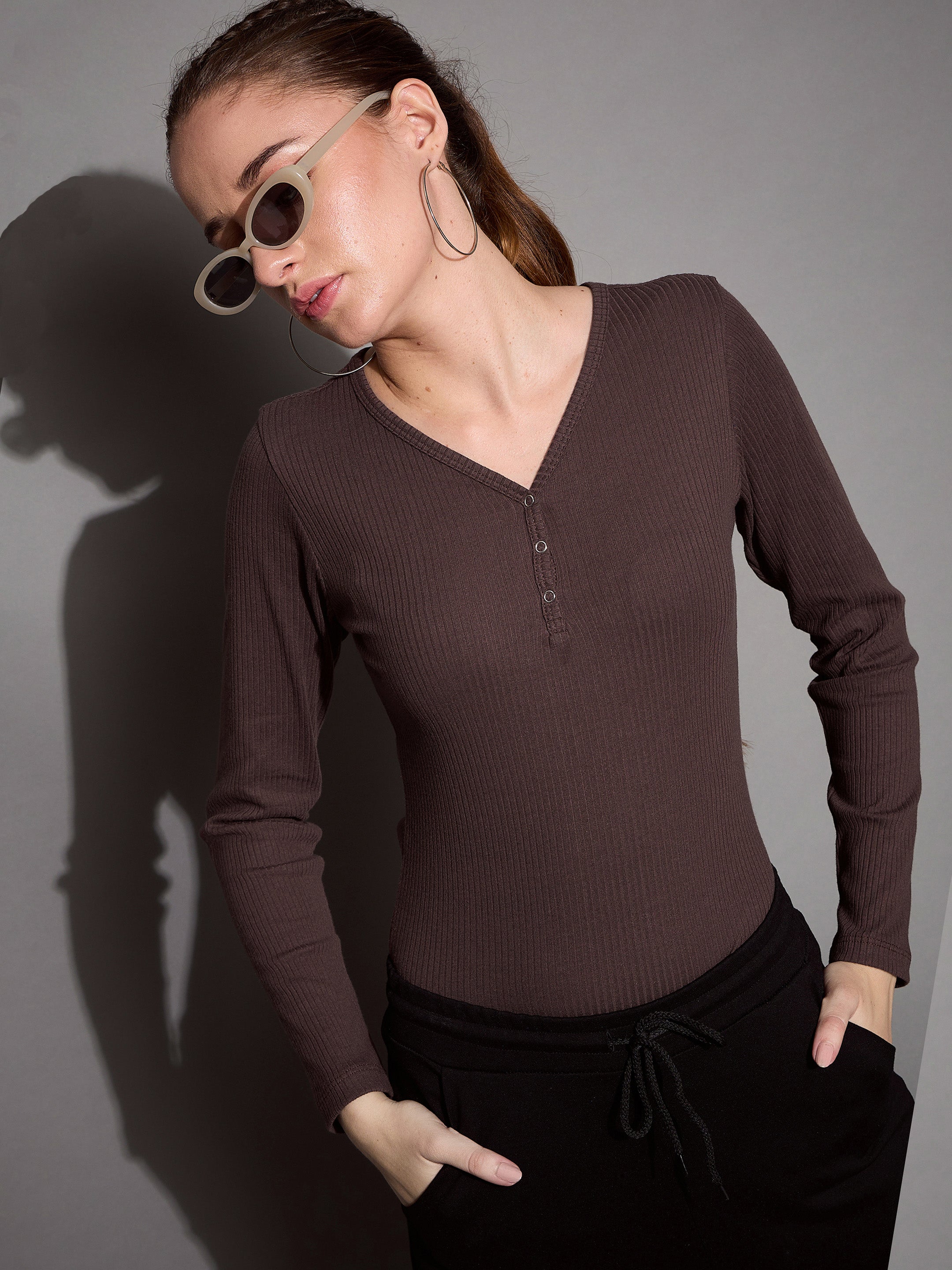 Women's Brown Rib Top - Sassafras