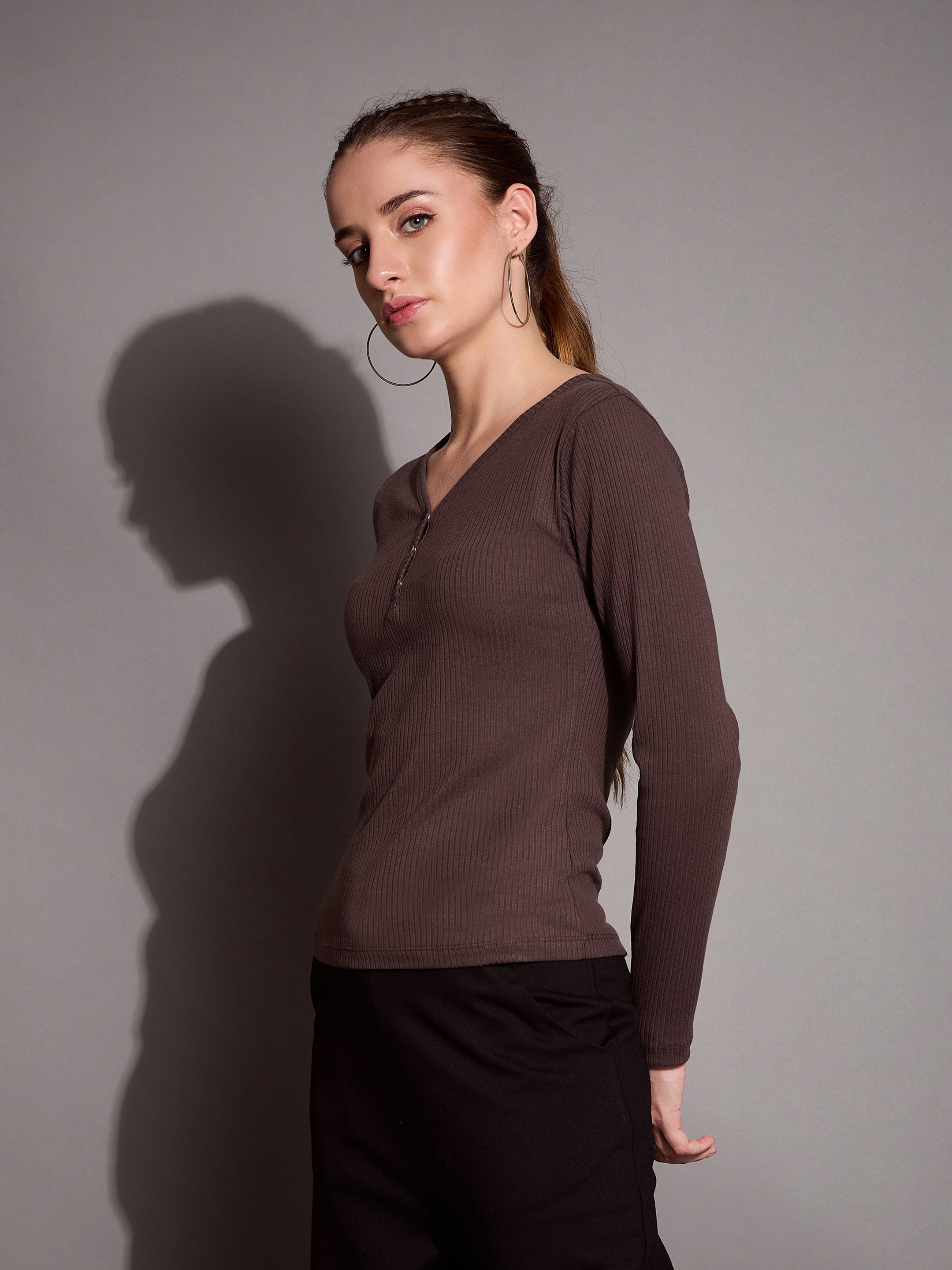 Women's Brown Rib Top - Sassafras