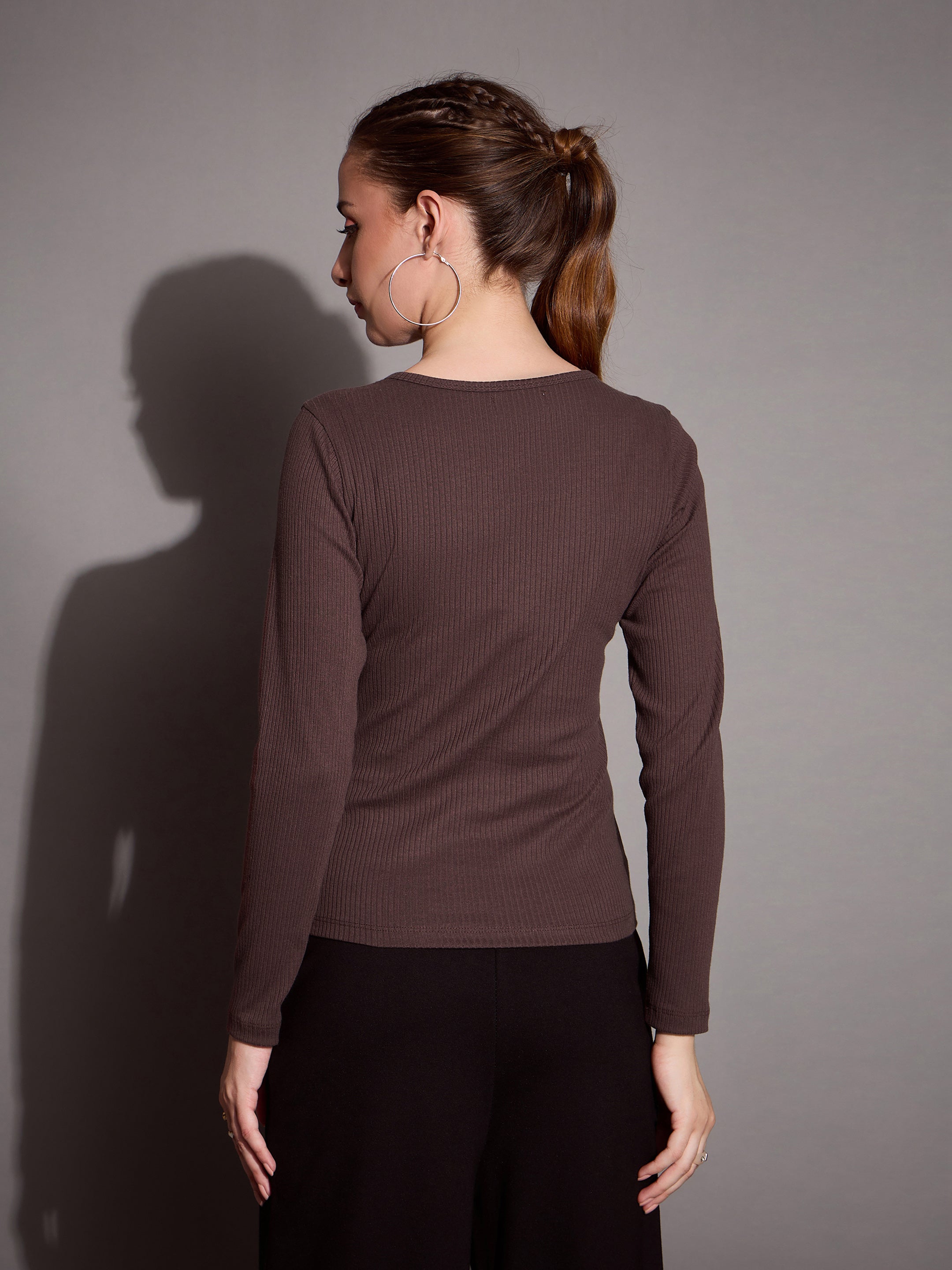 Women's Brown Rib Top - Sassafras