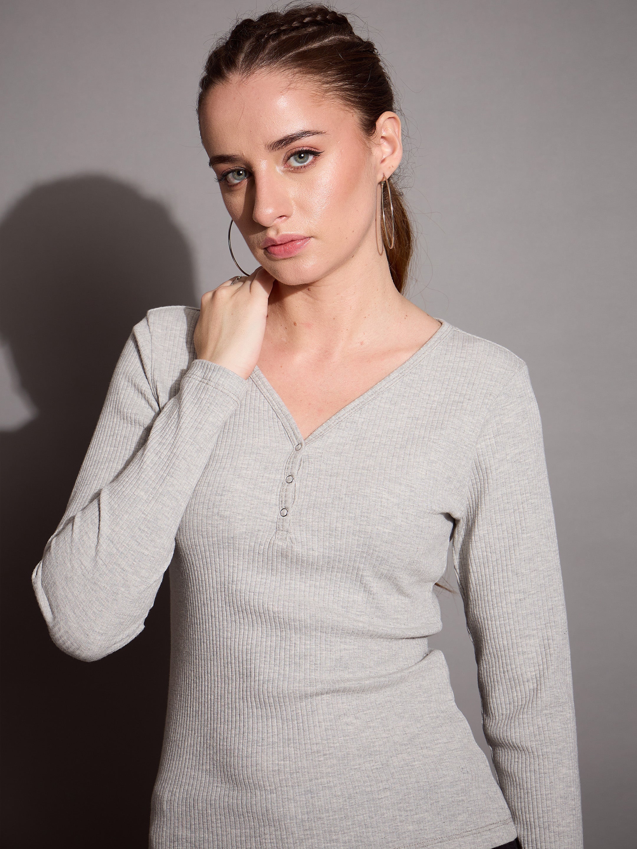 Women's Grey Rib Top - Sassafras