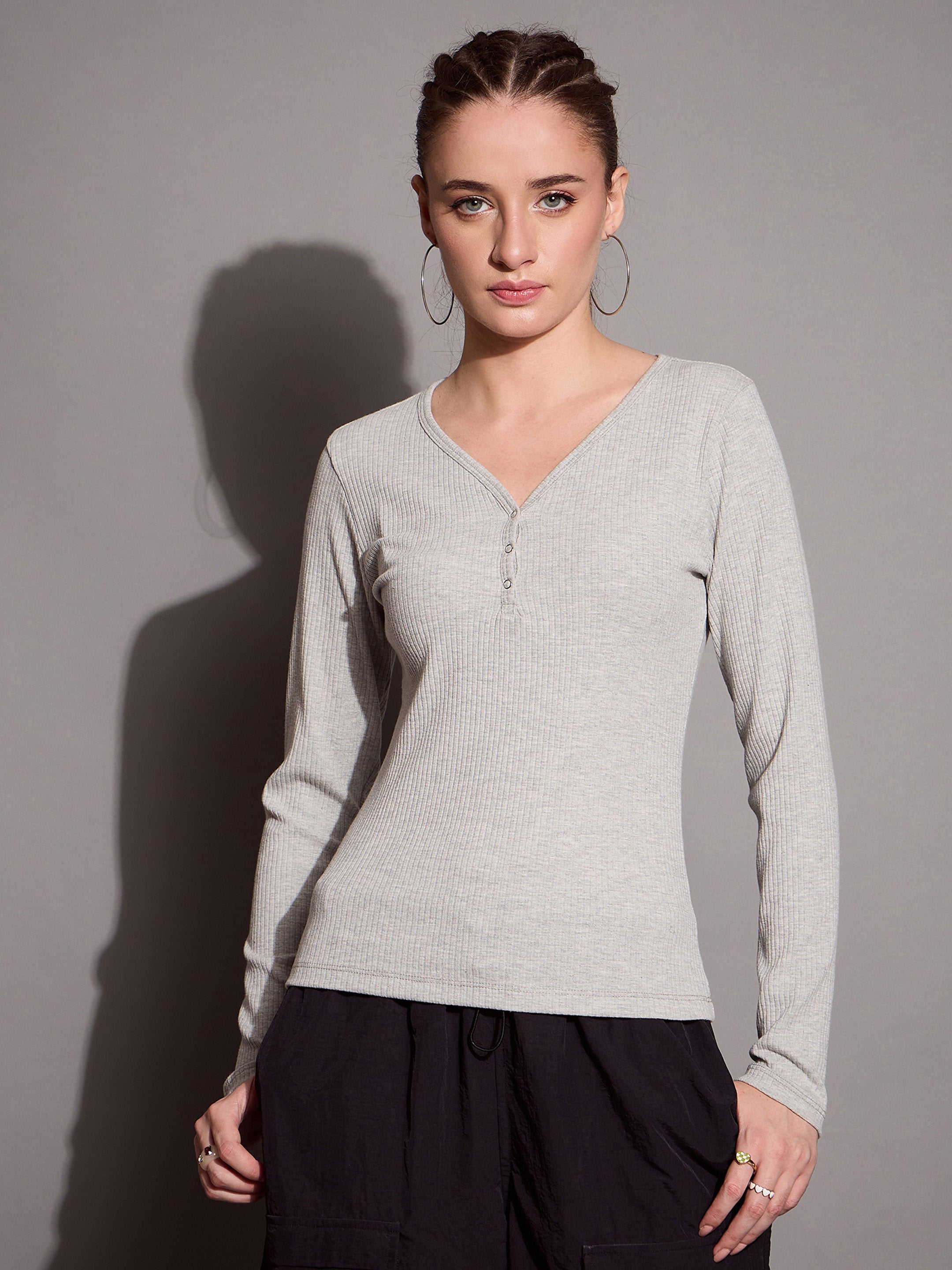 Women's Grey Rib Top - Sassafras