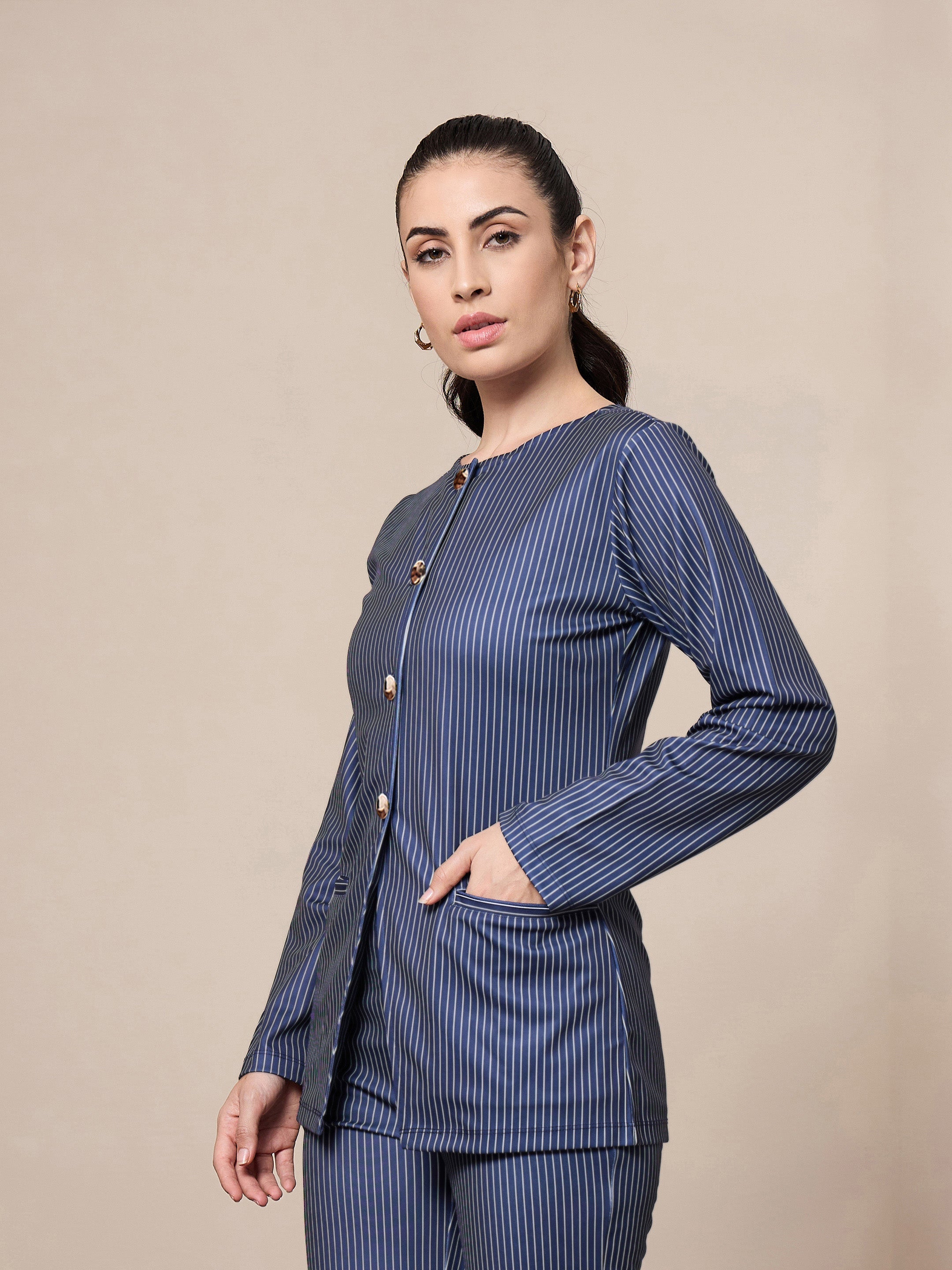 Women's Navy Blue Striped Top - Sassafras