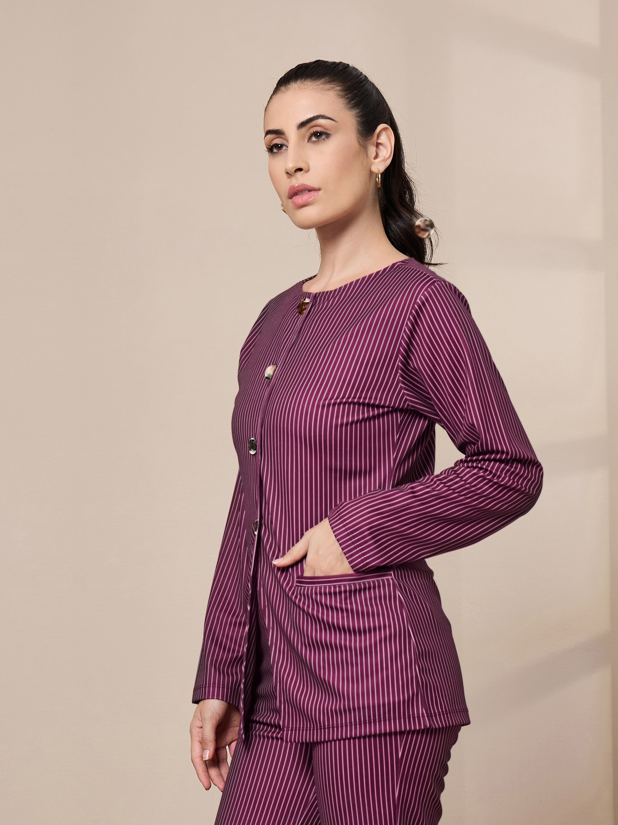 Women's Maroon Striped Top - Sassafras