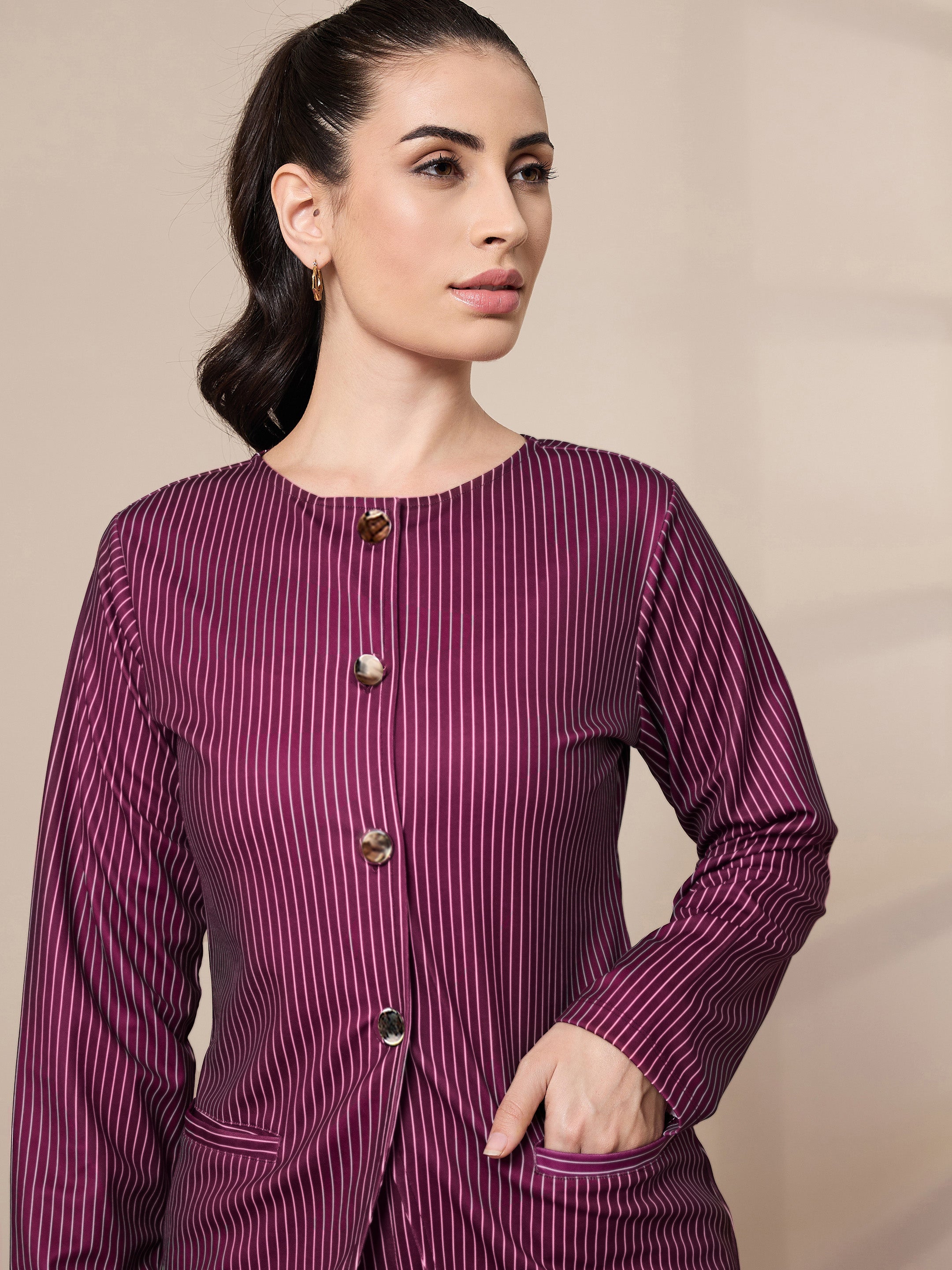 Women's Maroon Striped Top - Sassafras