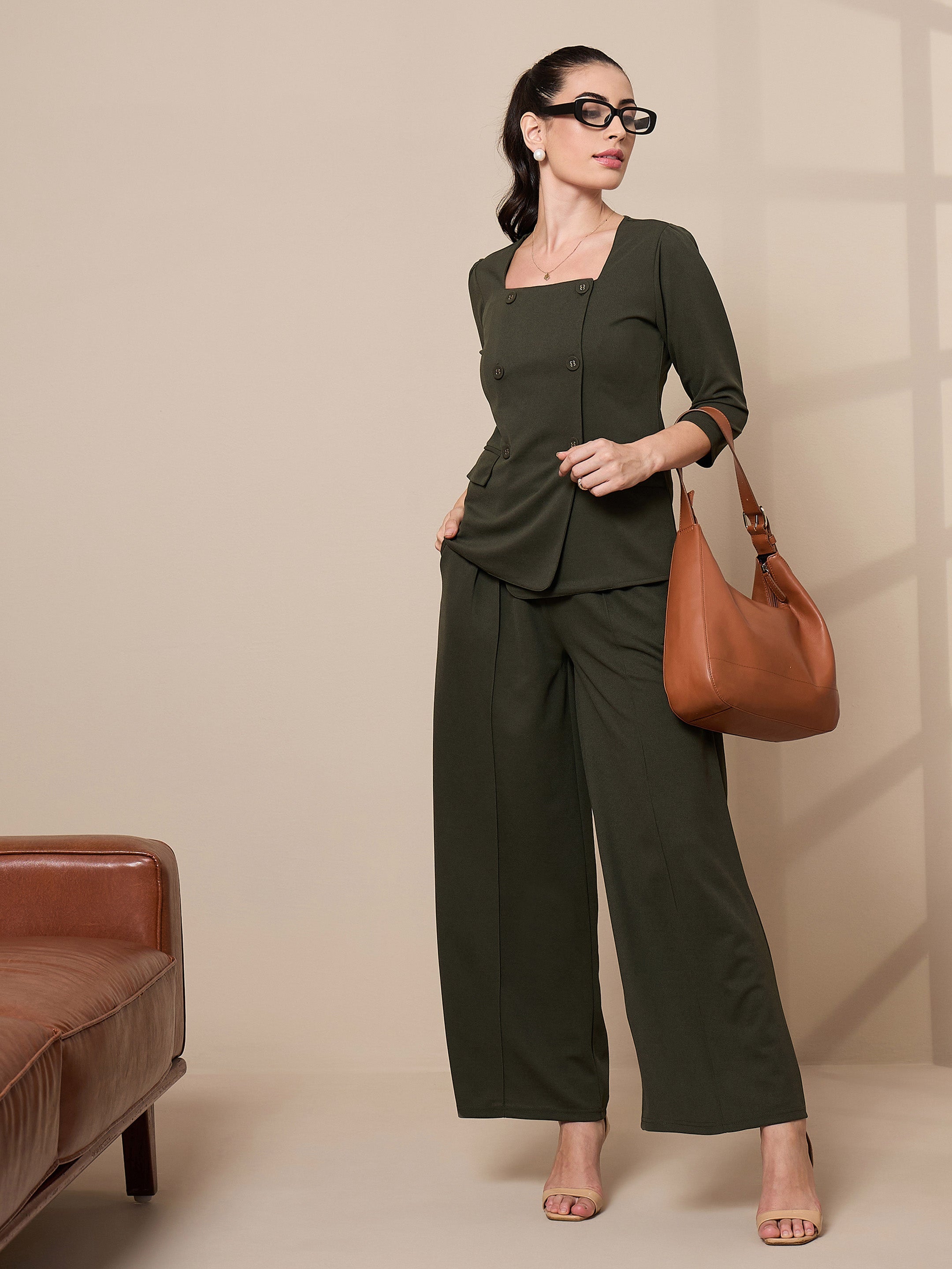 Women's Olive Solid Co-Ord Set - Sassafras