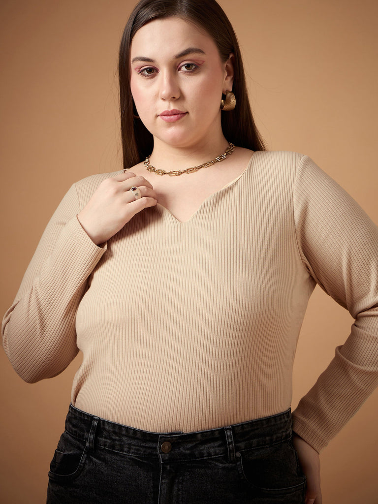 Women's Beige Rib Top