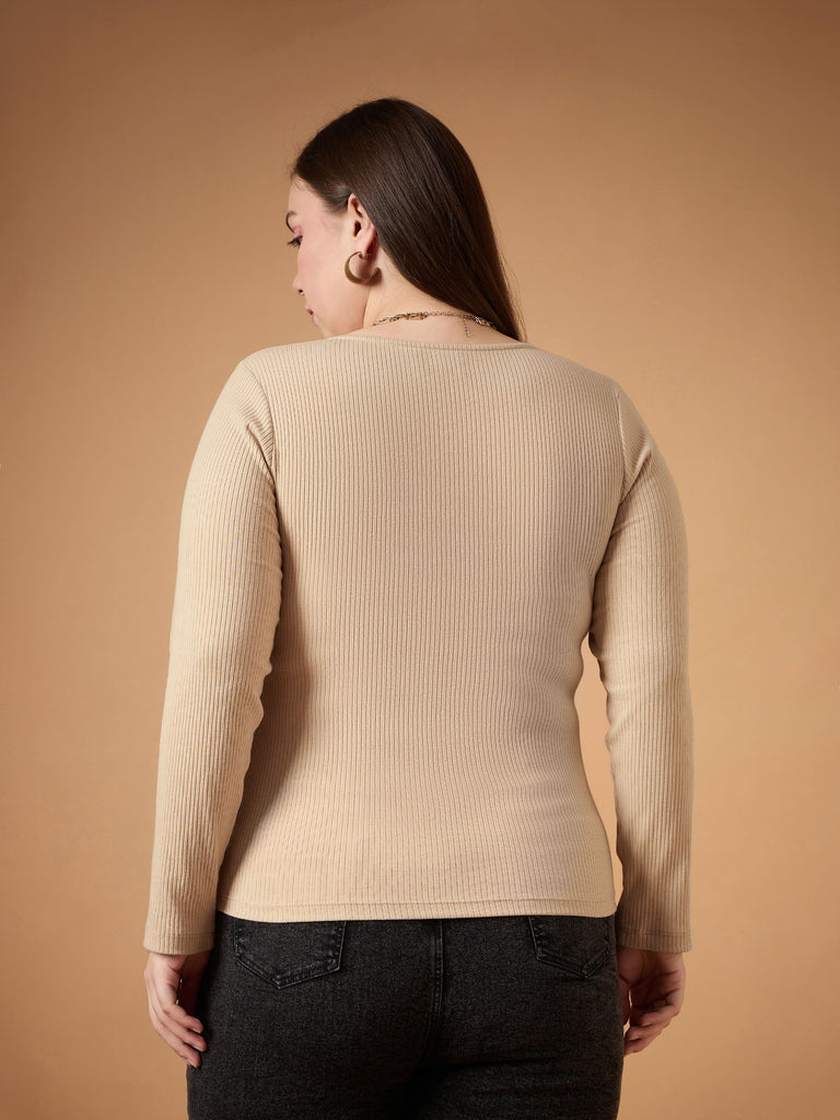 Women's Beige Rib Top