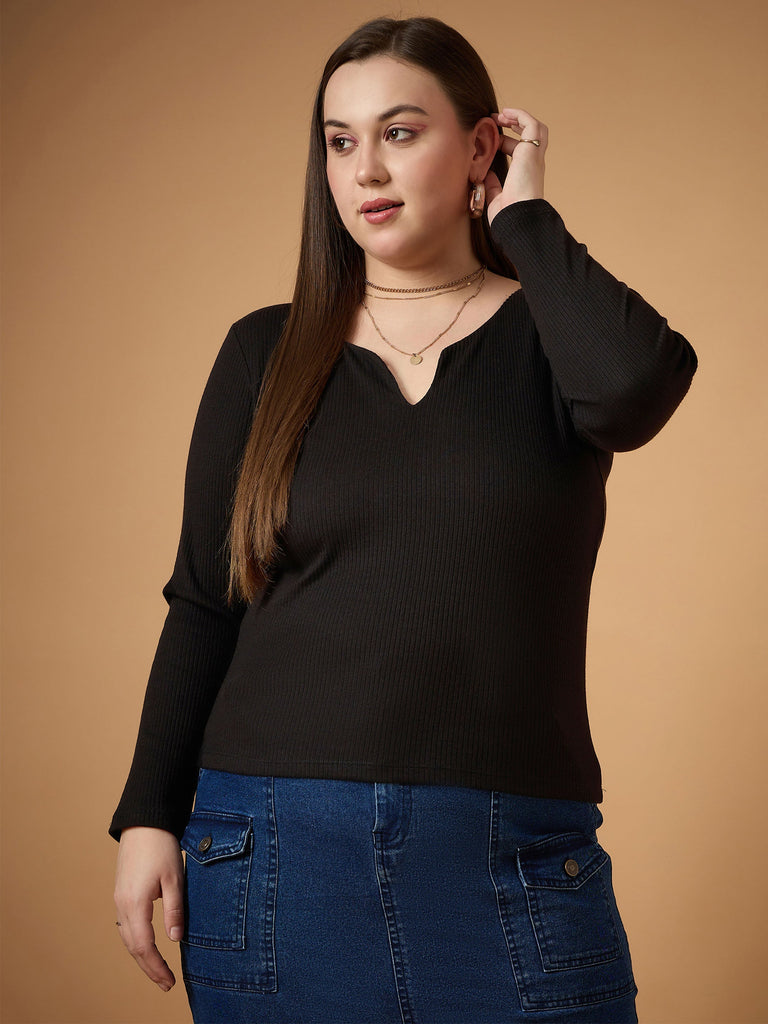 Women's Black Rib Top