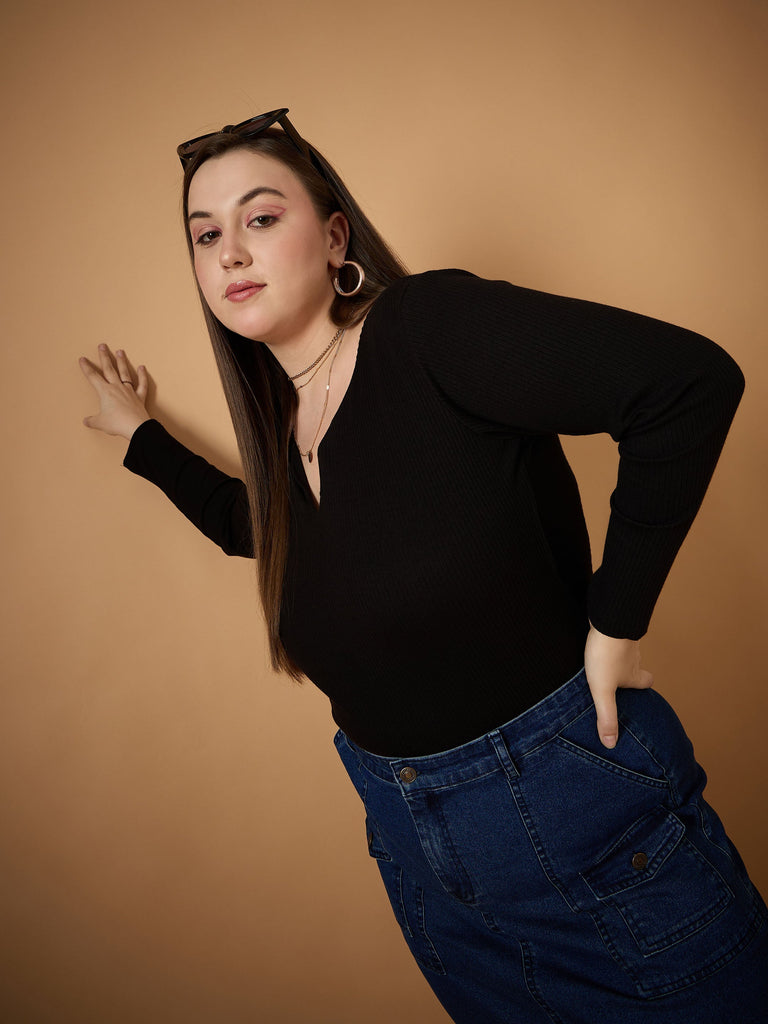 Women's Black Rib Top