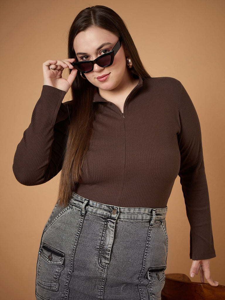 Women's Brown Rib Top
