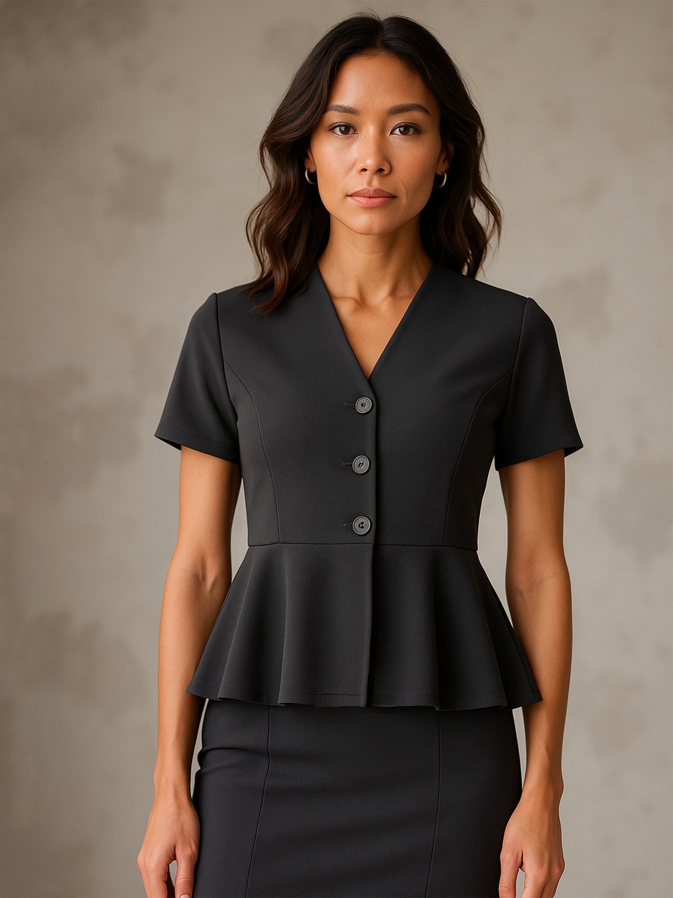 Women's Dark Grey V Neck Half Sleeve Peplum Top