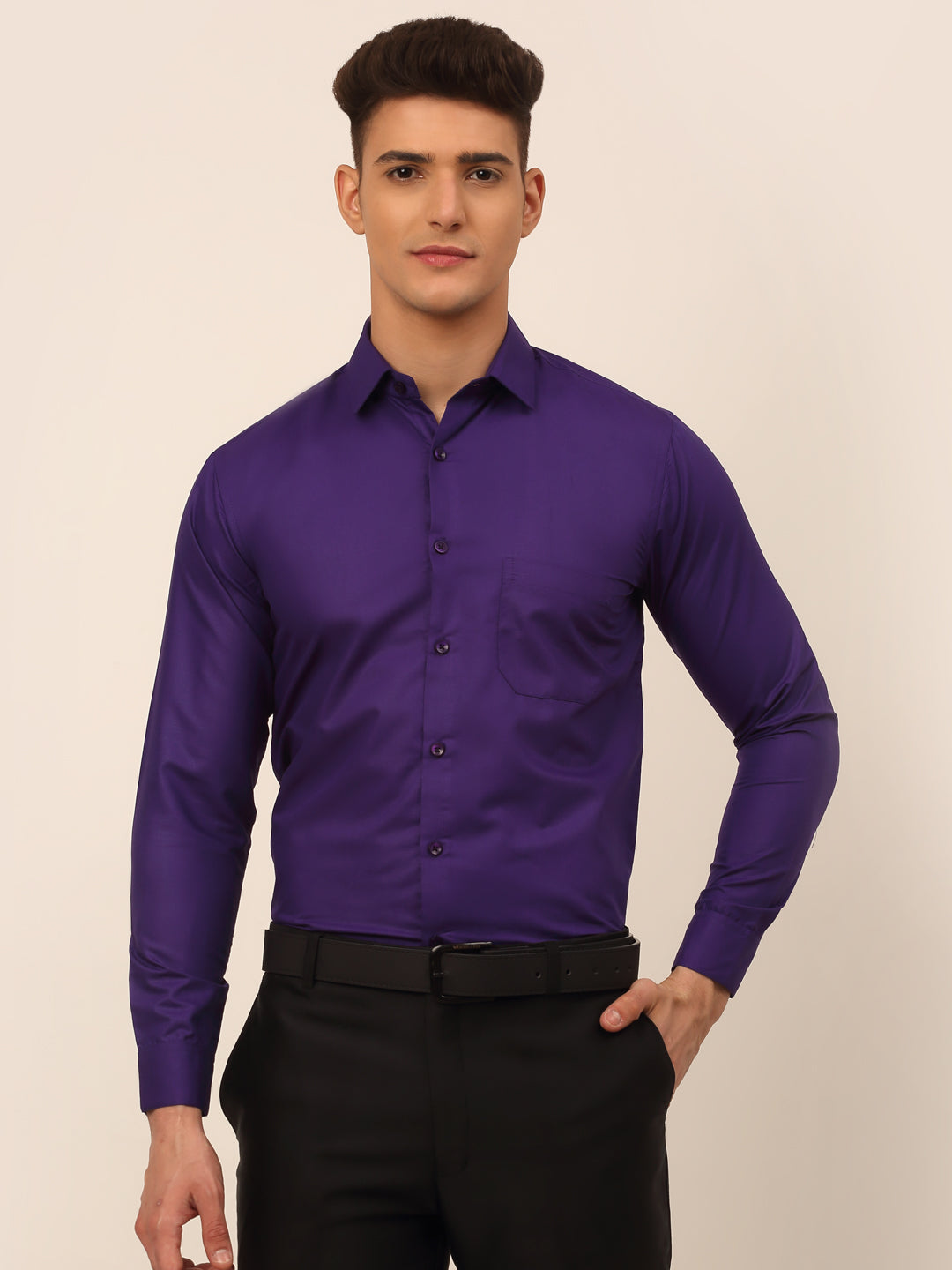 Men's Purple Formal Solid Shirts - Taantav