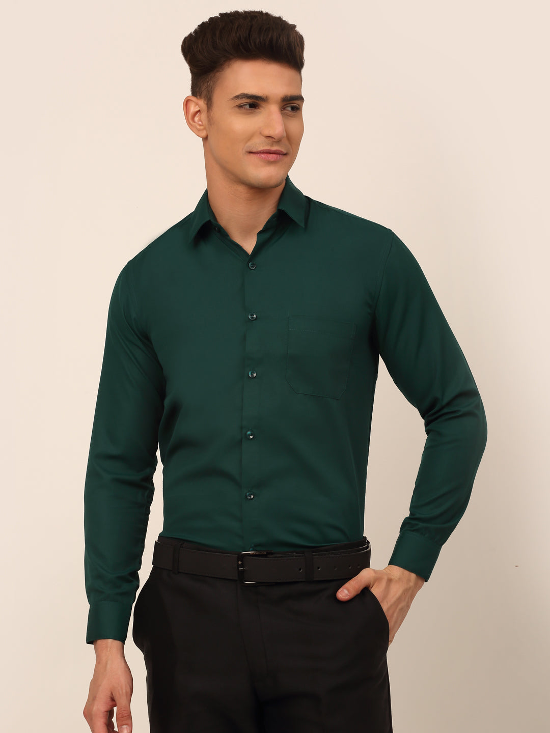 Men's Green Formal Solid Shirts - Taantav