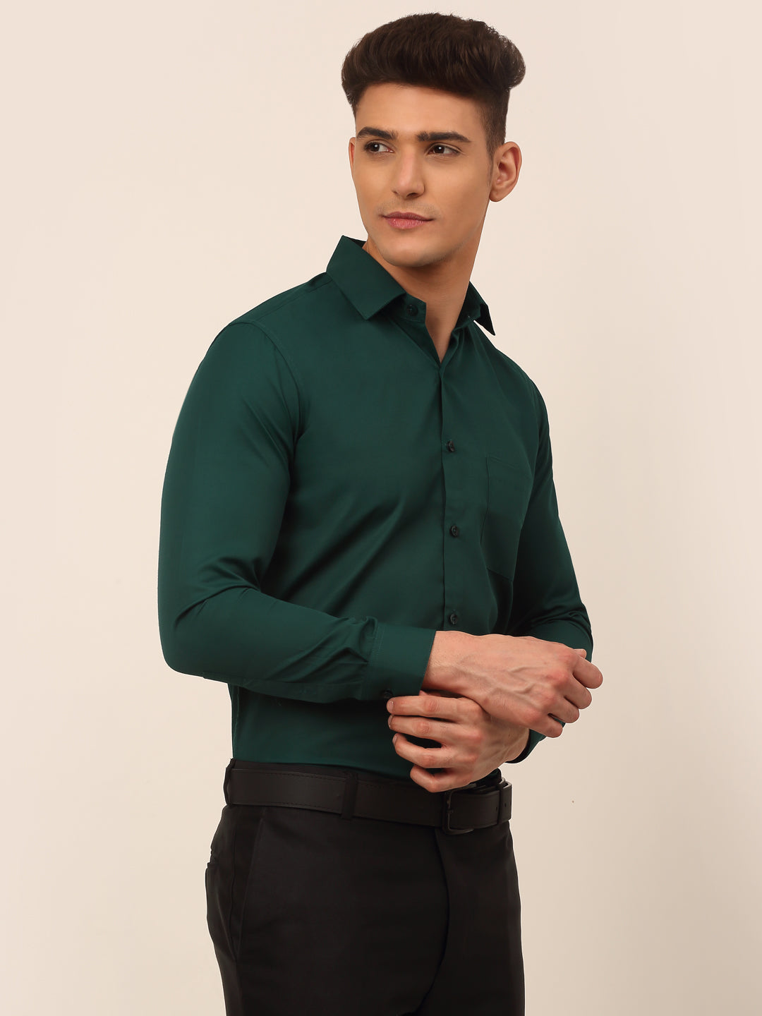 Men's Green Formal Solid Shirts - Taantav